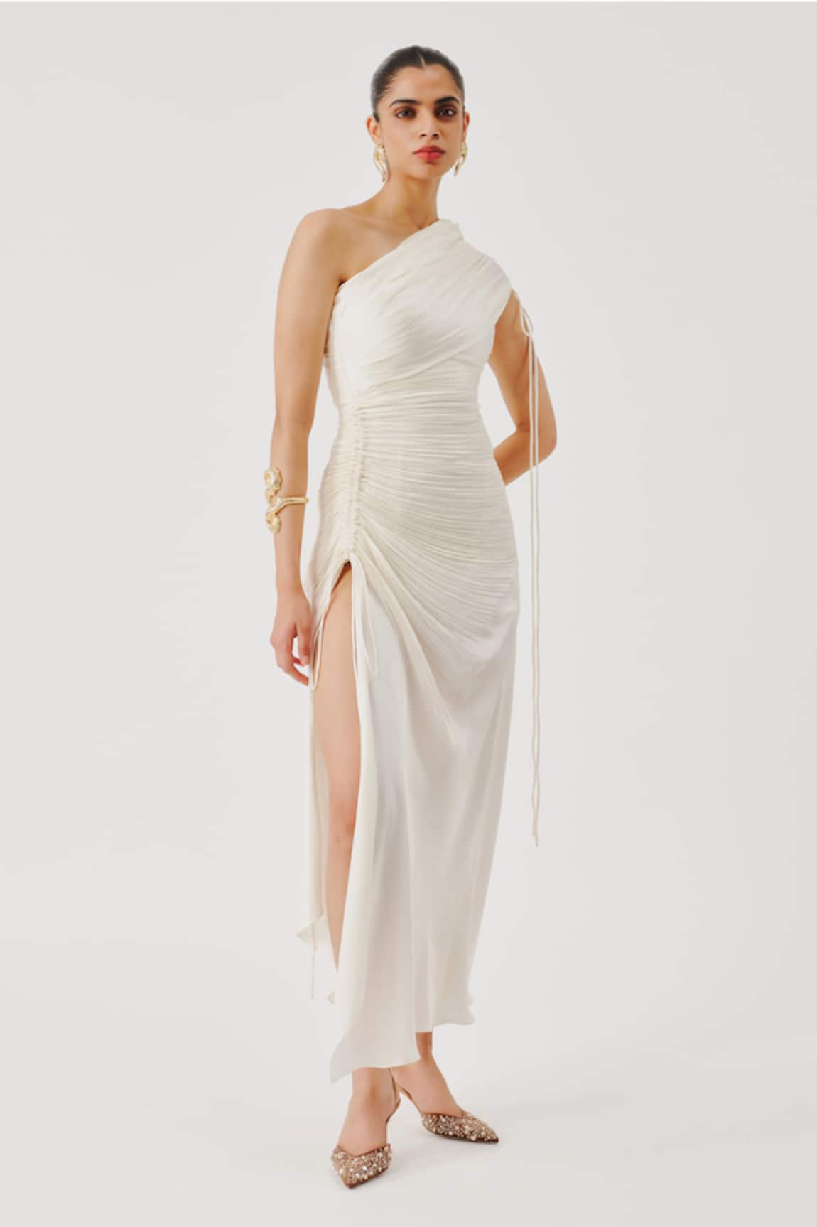Aroka Pearl Radiance Draped One-shoulder Dress 