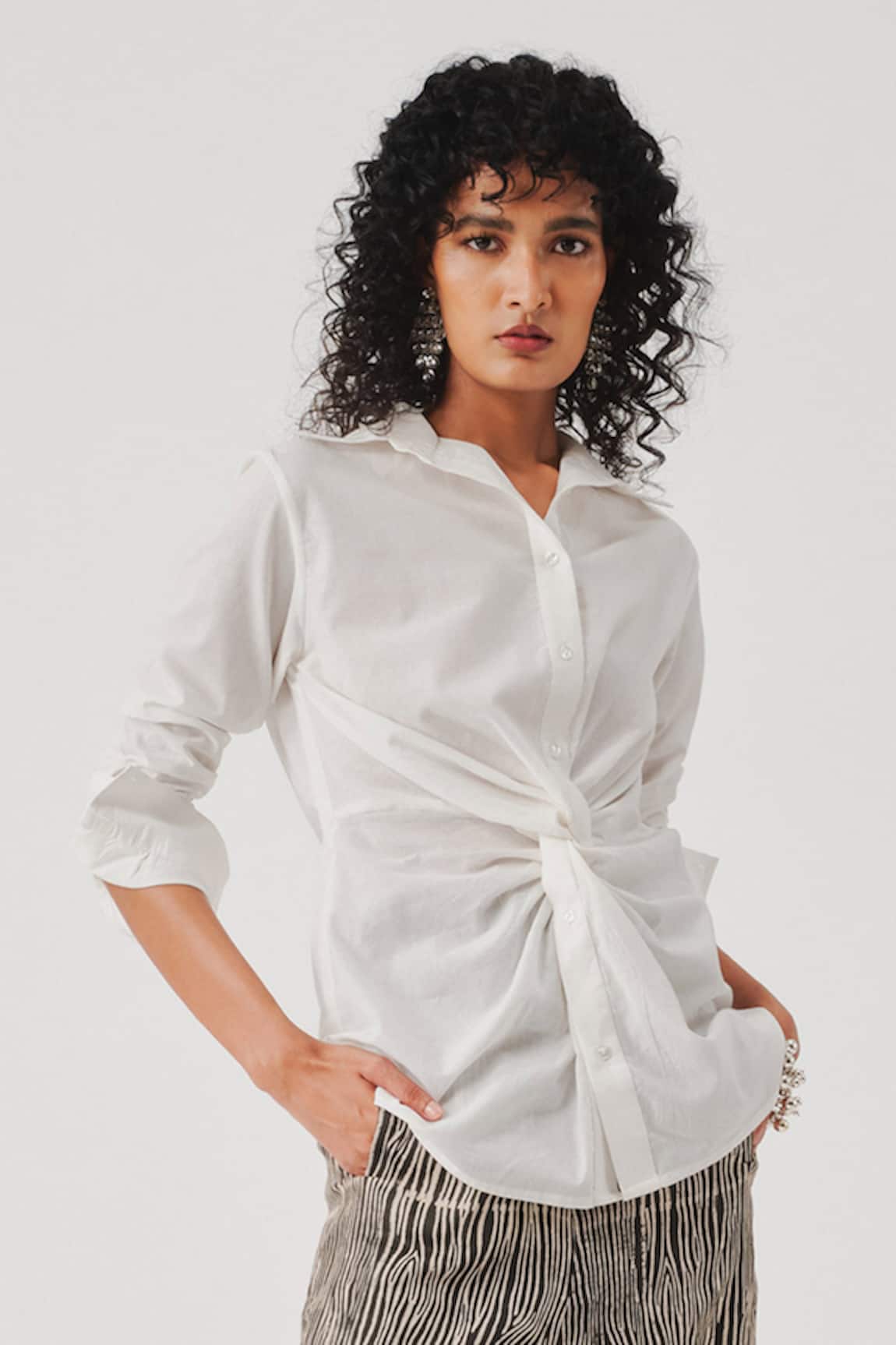 Aroka White Modal Satin Twist Shirt 