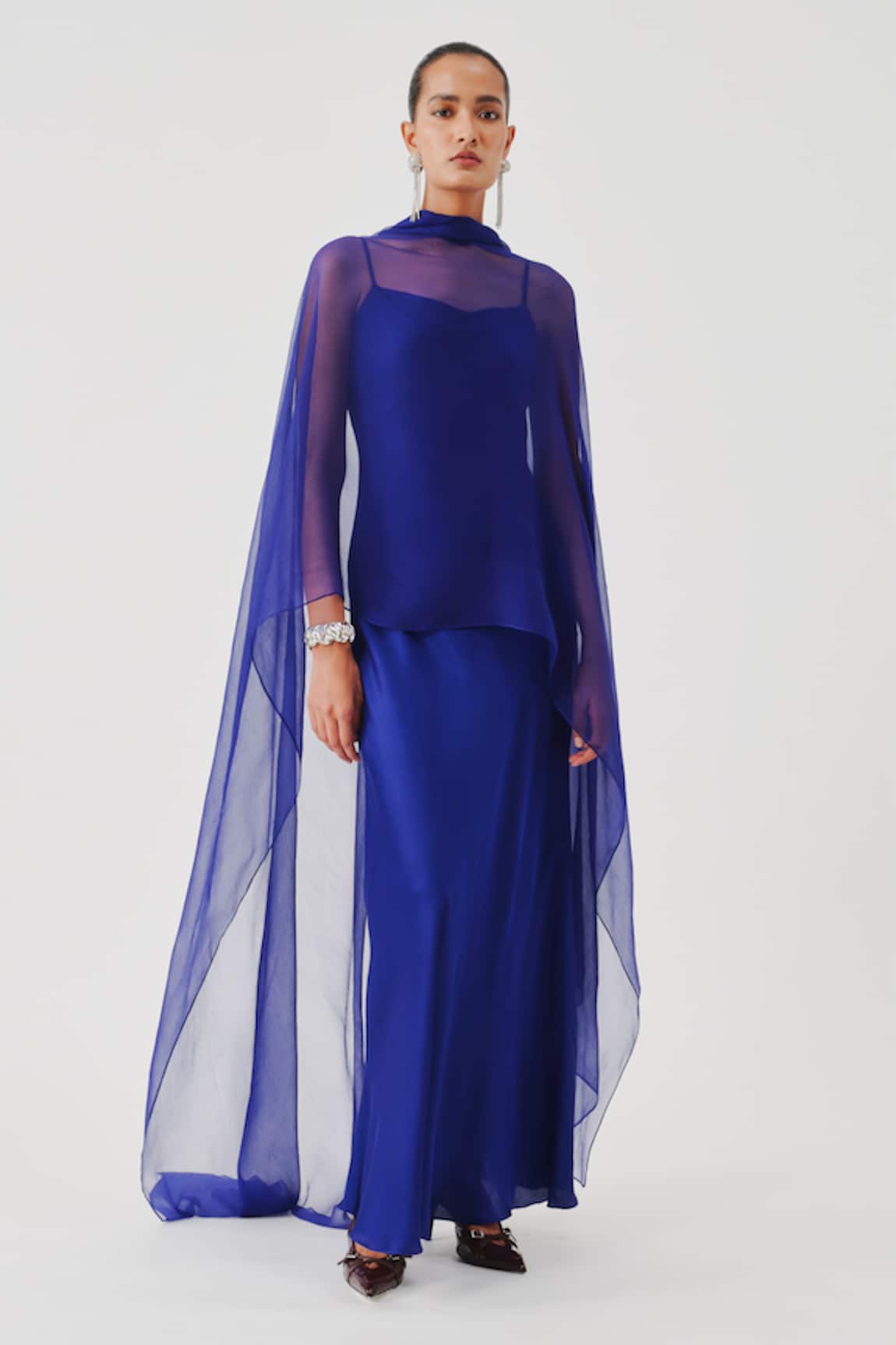 Aroka Cowl Neck Blue Slip Dress 