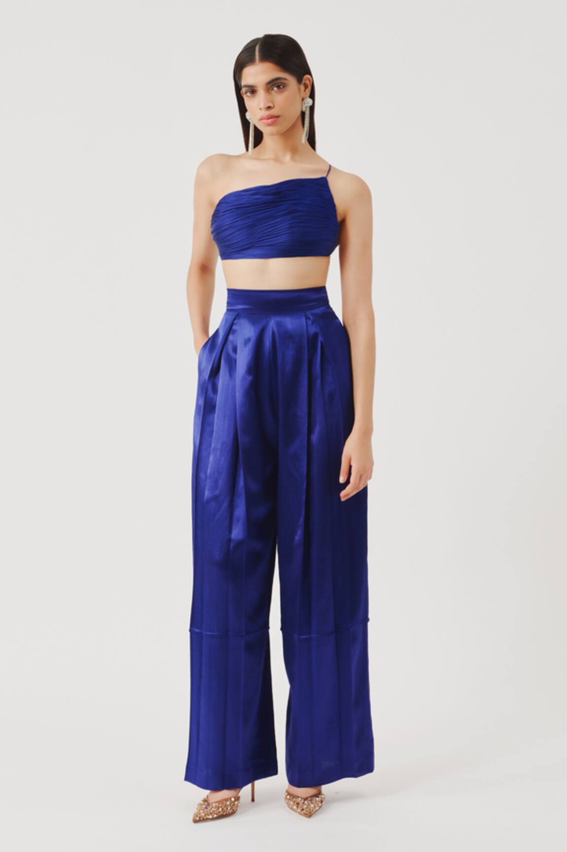 Aroka Pleated Blue Oversized Pant 