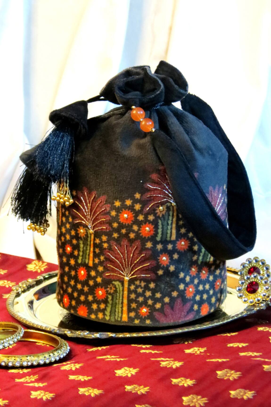 Mid July Home Handcrafted Midnight Bloom Potli Bag 