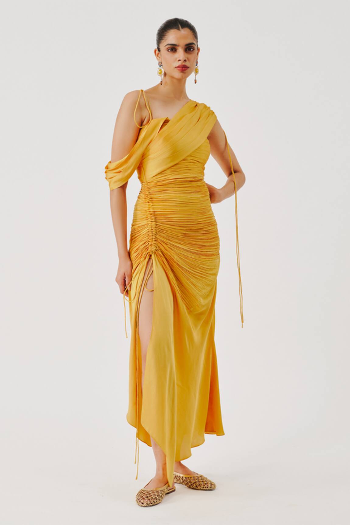 Aroka Pleated Draped Panelled Dress 