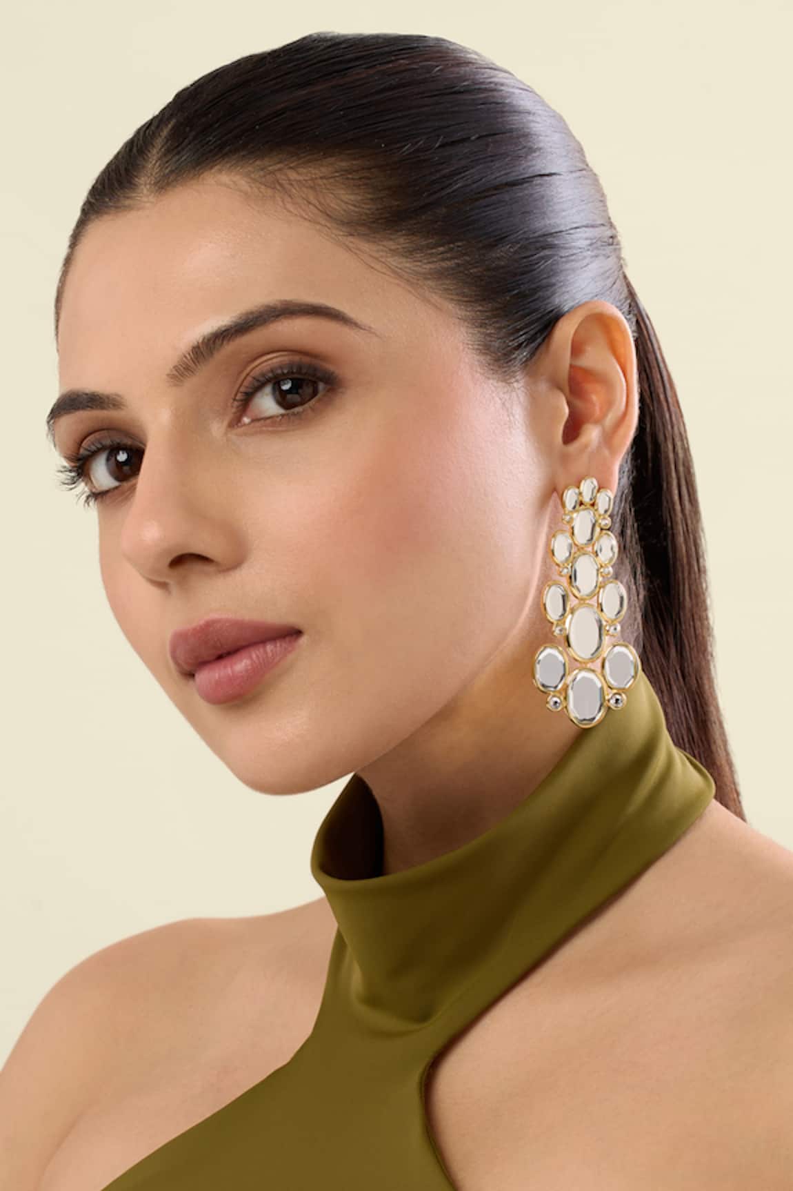 Isharya Limelight Oval Mirror Long Earrings 