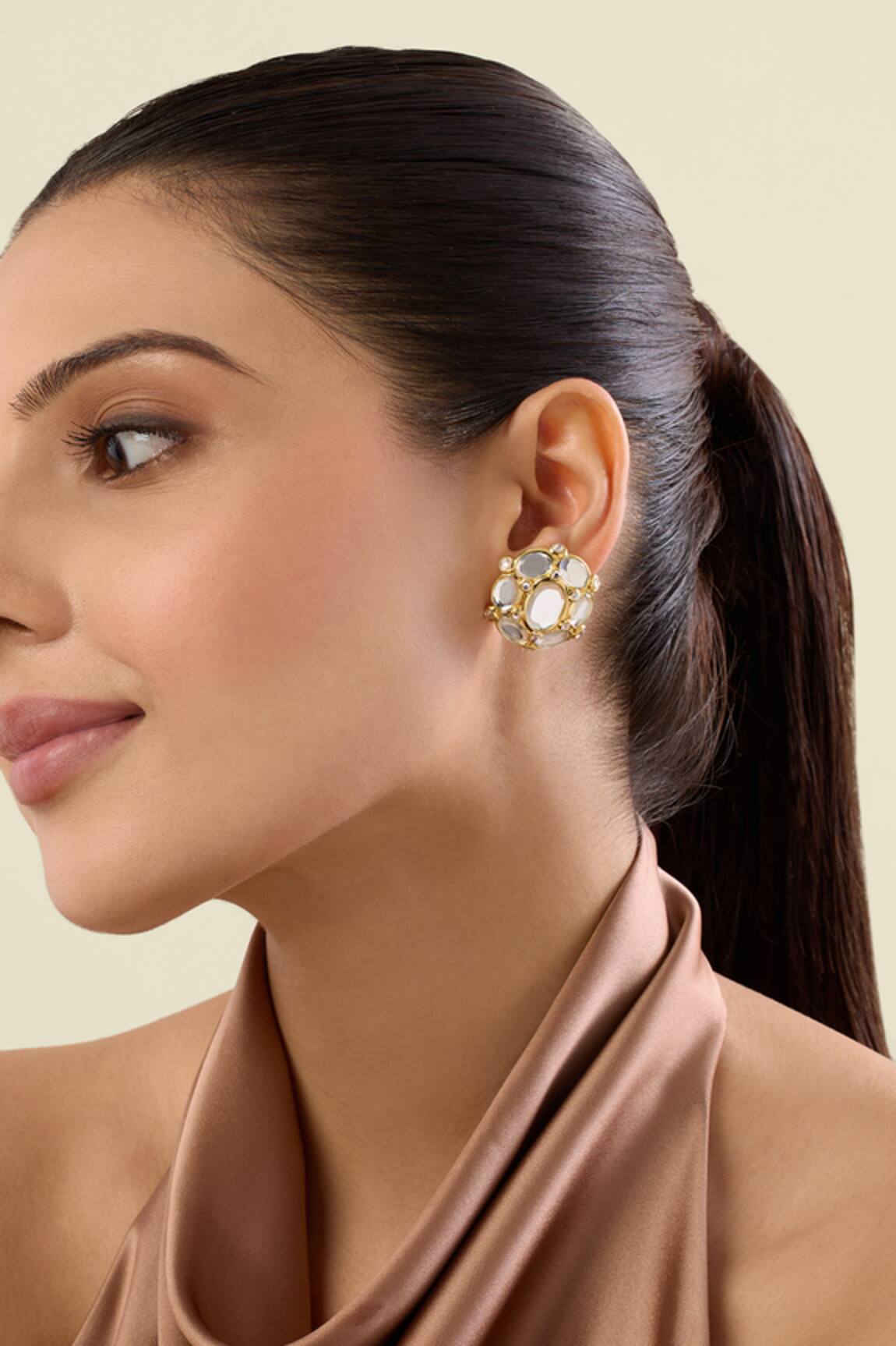 Isharya Limelight Oval Mirror Mega Stud Earrings 