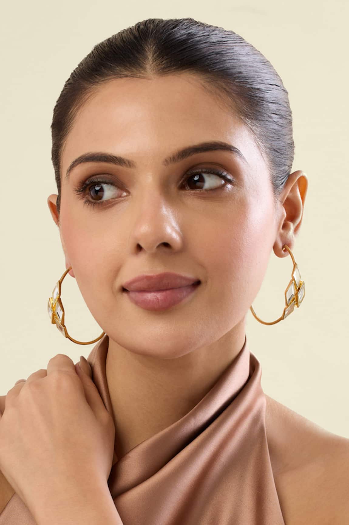 Isharya Demi Goddess Rhombus Mirror Hoop Earrings 