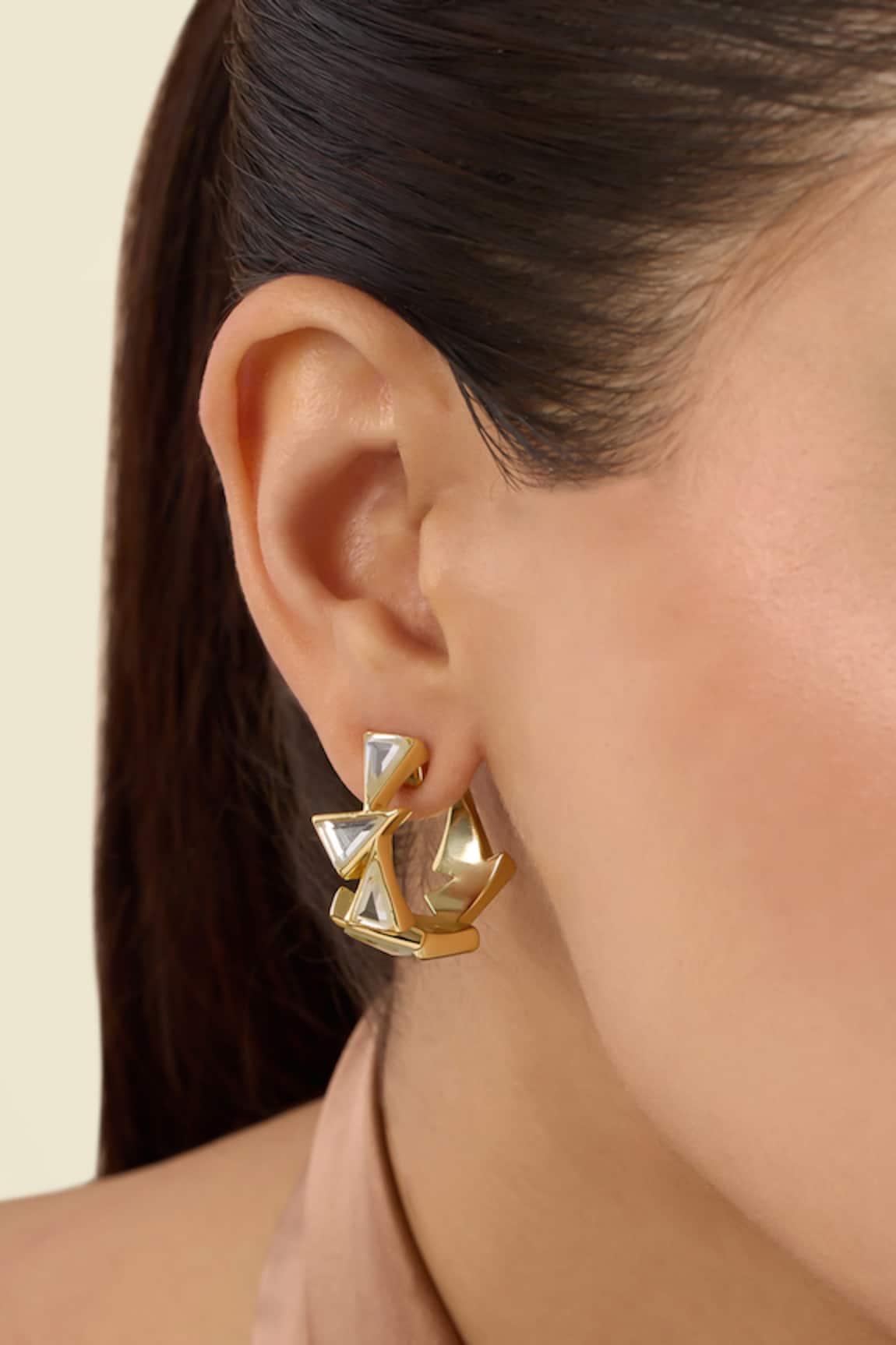 Isharya Demi Goddess Triangle Mirror Huggy Earrings 
