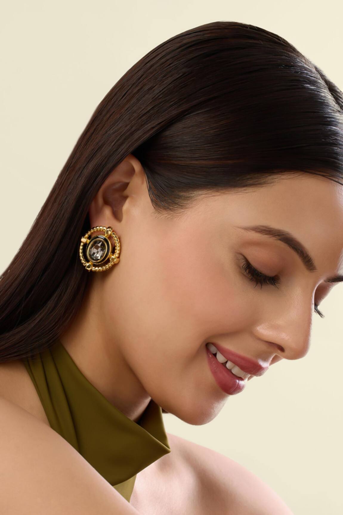 Isharya Nut & Bolt Black Diamond Crystal Stud Earrings 