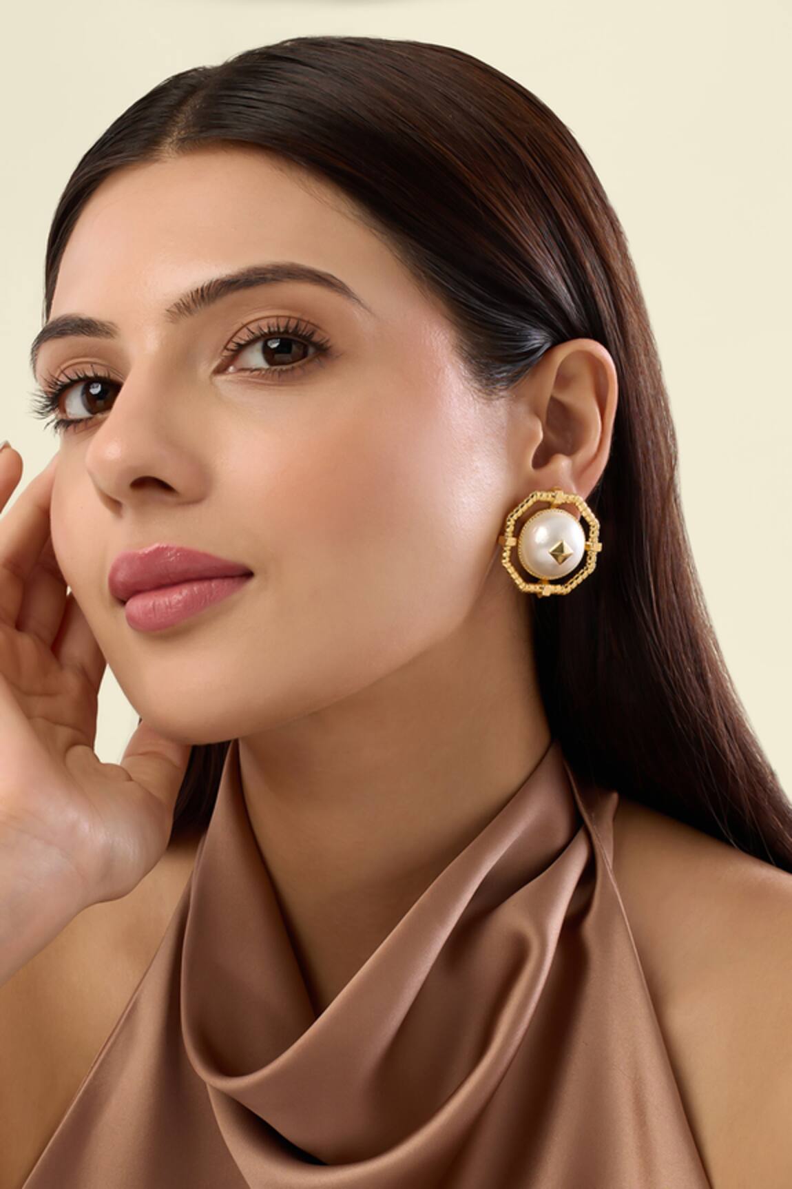 Isharya Nut & Bolt Pearl Statement Stud Earrings 