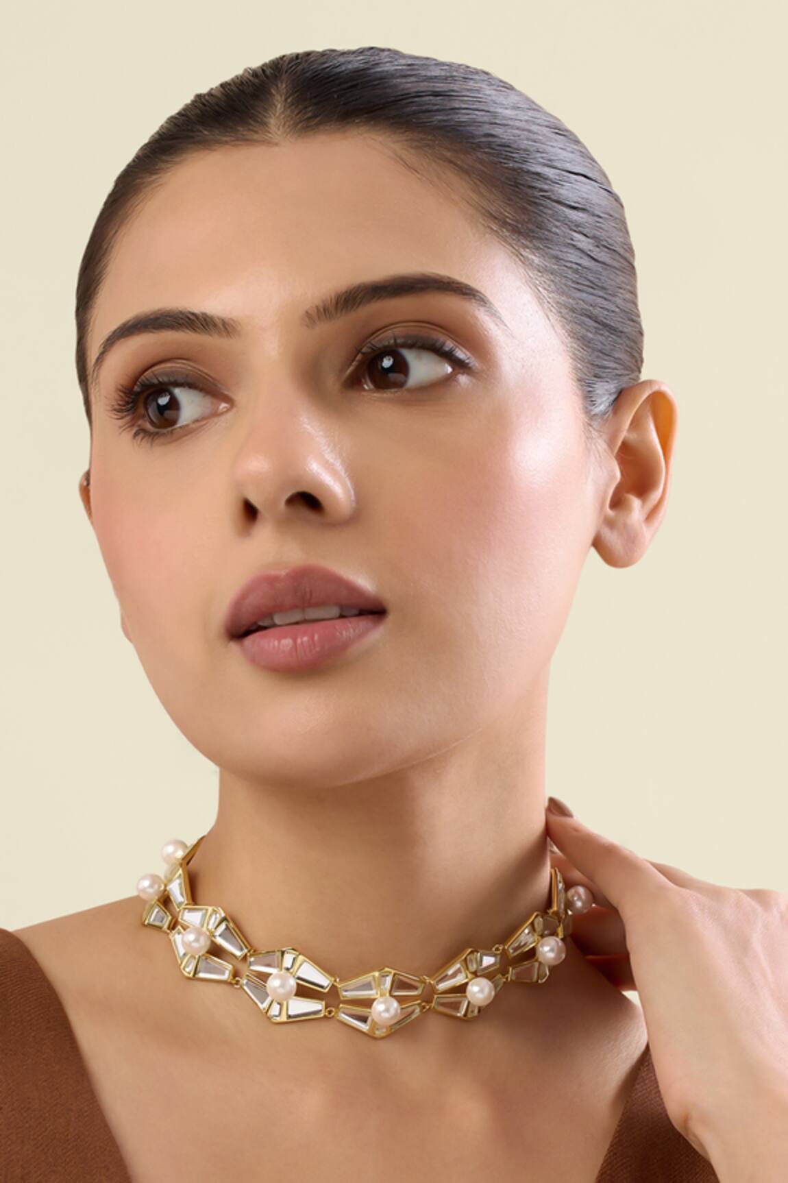 Isharya Angel Dust Mirror & Pearl Choker Necklace 