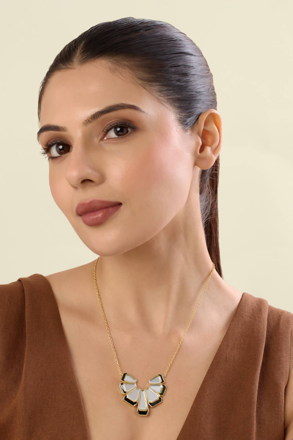 Isharya Ayaana Mirror Enamel Pendant Necklace 