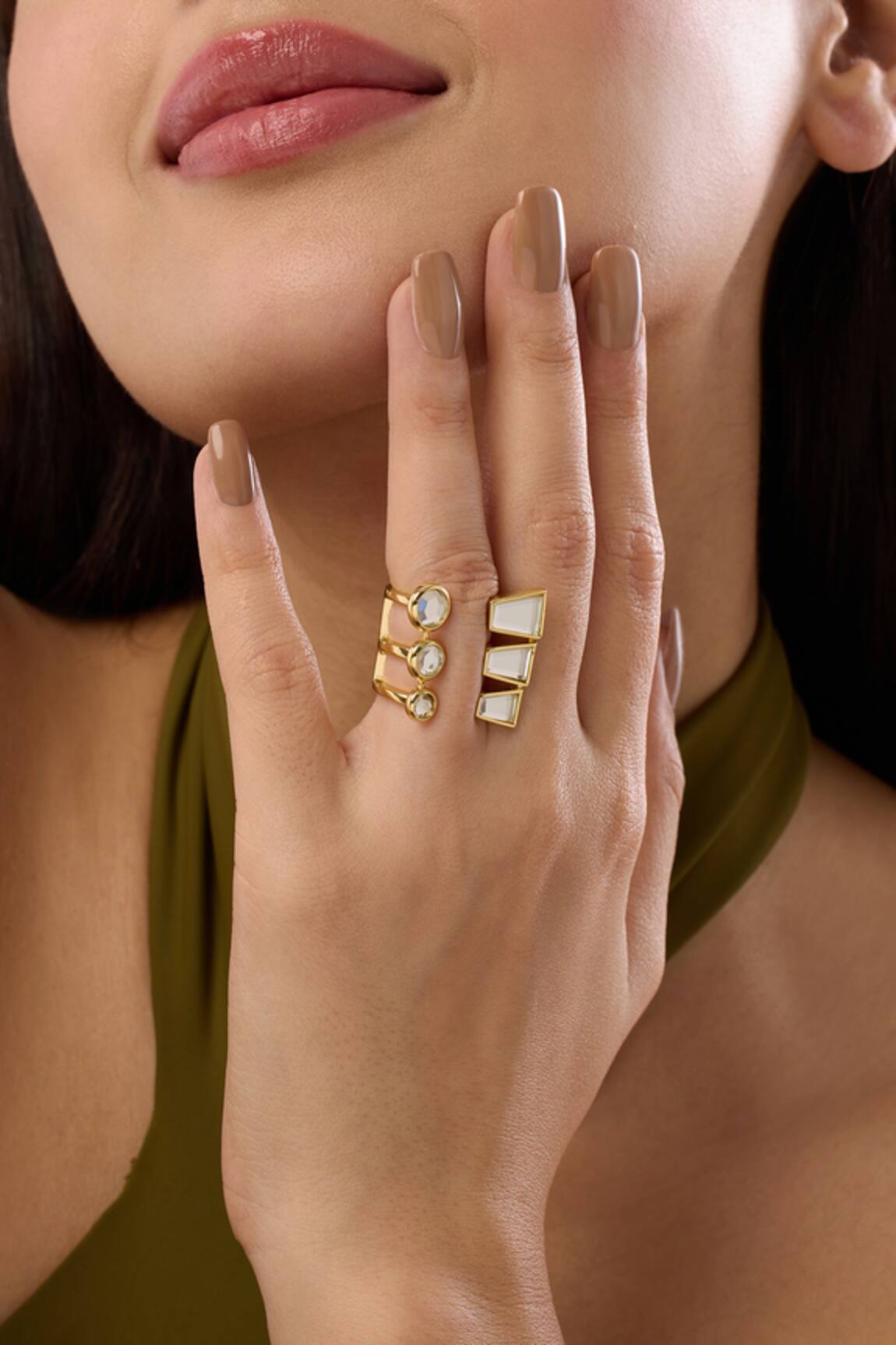 Isharya Bombay Deco Front Open Mirror Ring 
