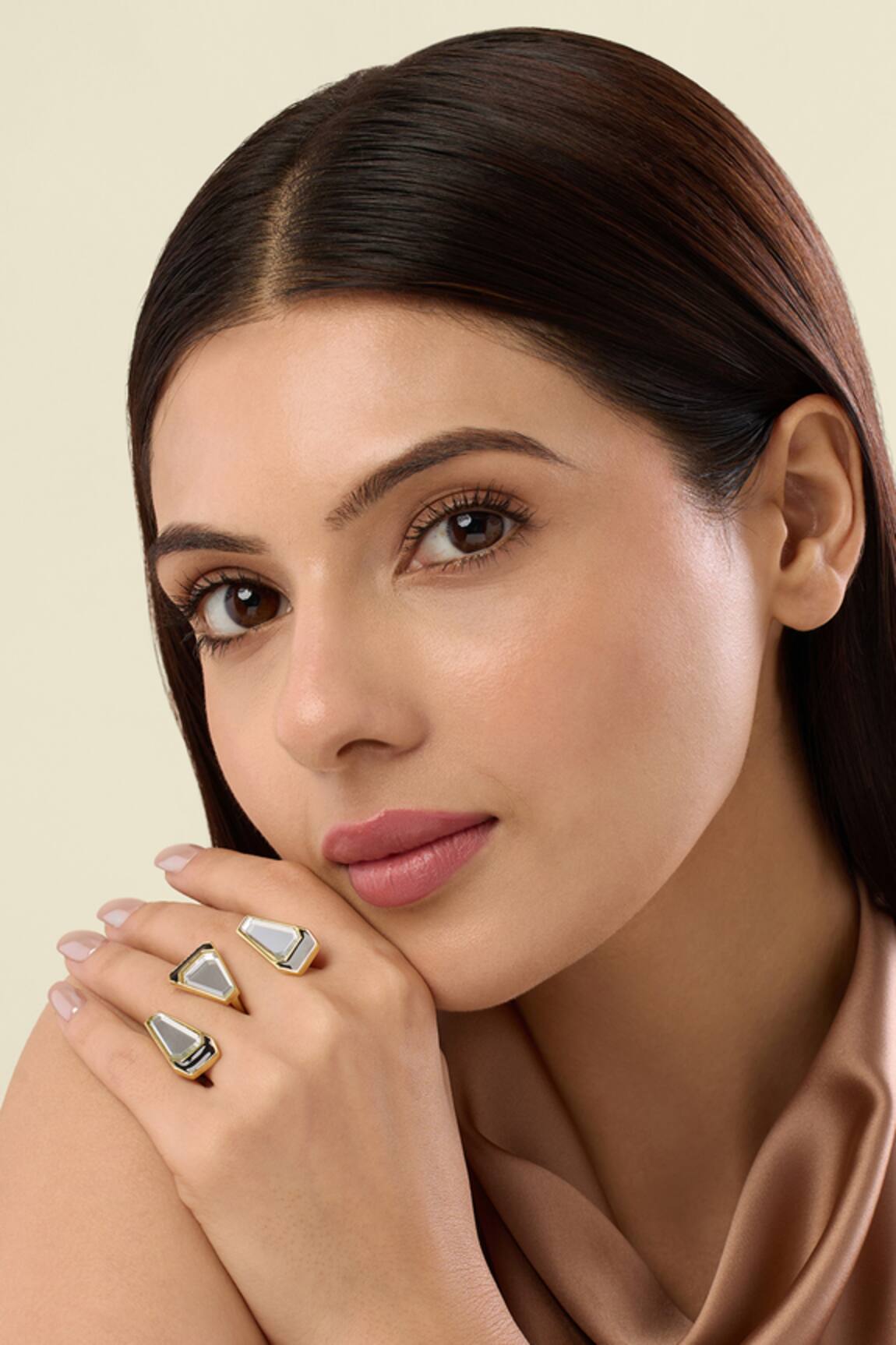 Isharya Ayaana Two Finger Mirror & Enamel Ring 