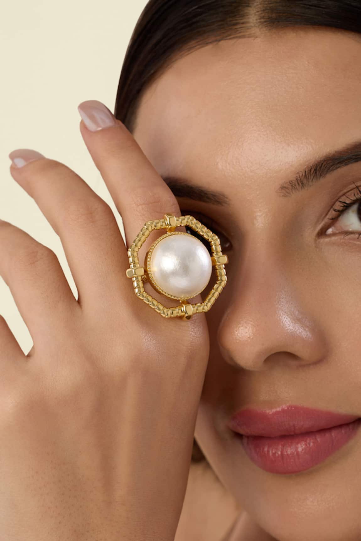Isharya Pearl & Metal Embellished Statement Ring 
