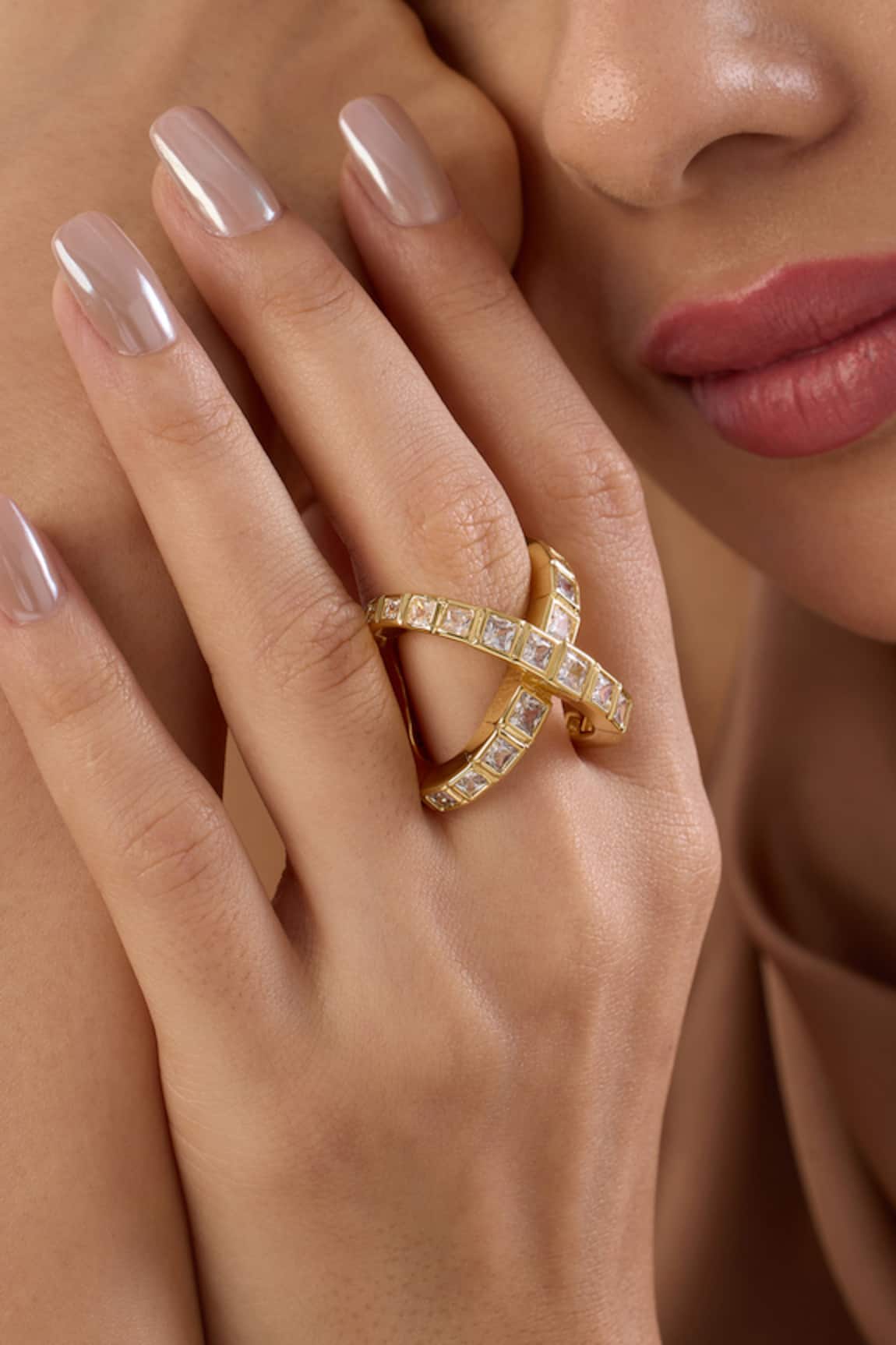 Isharya Nazm Cubic Zircon Cross Ring 
