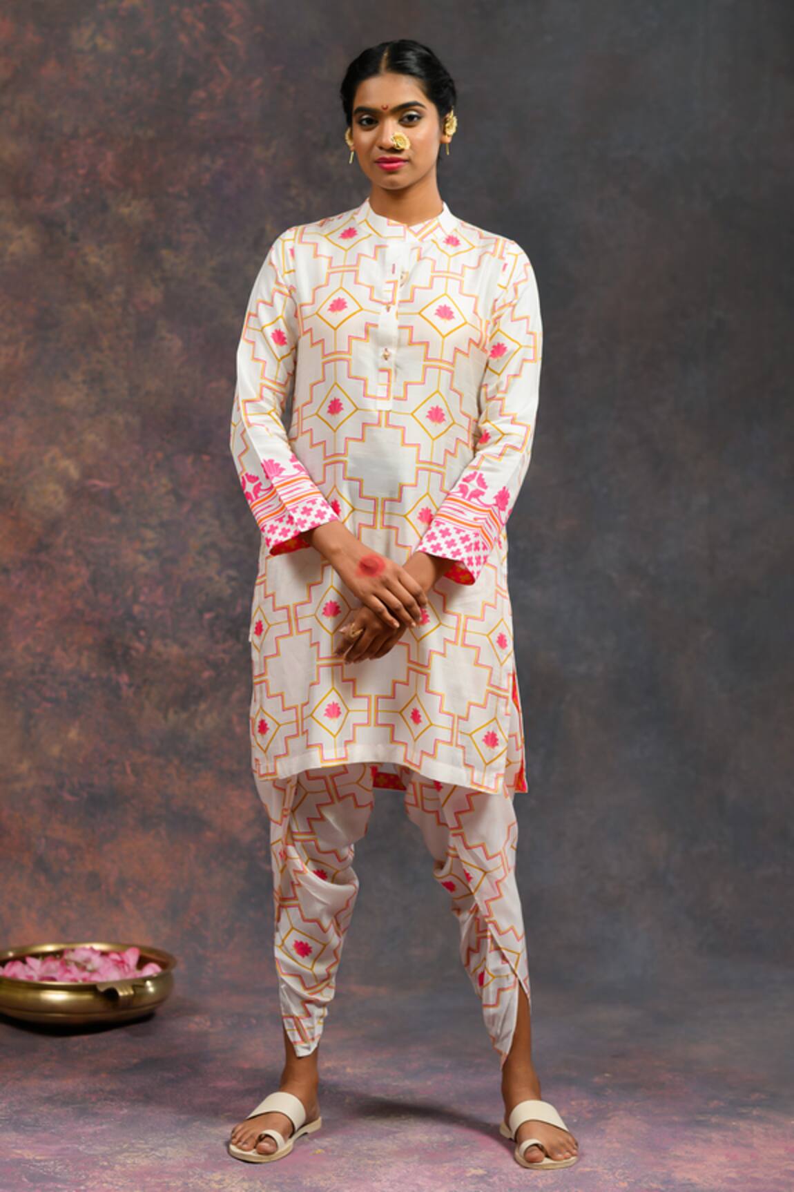 Prachi Kamat Morbagh Geometric Grid Print Kurta With Pant 