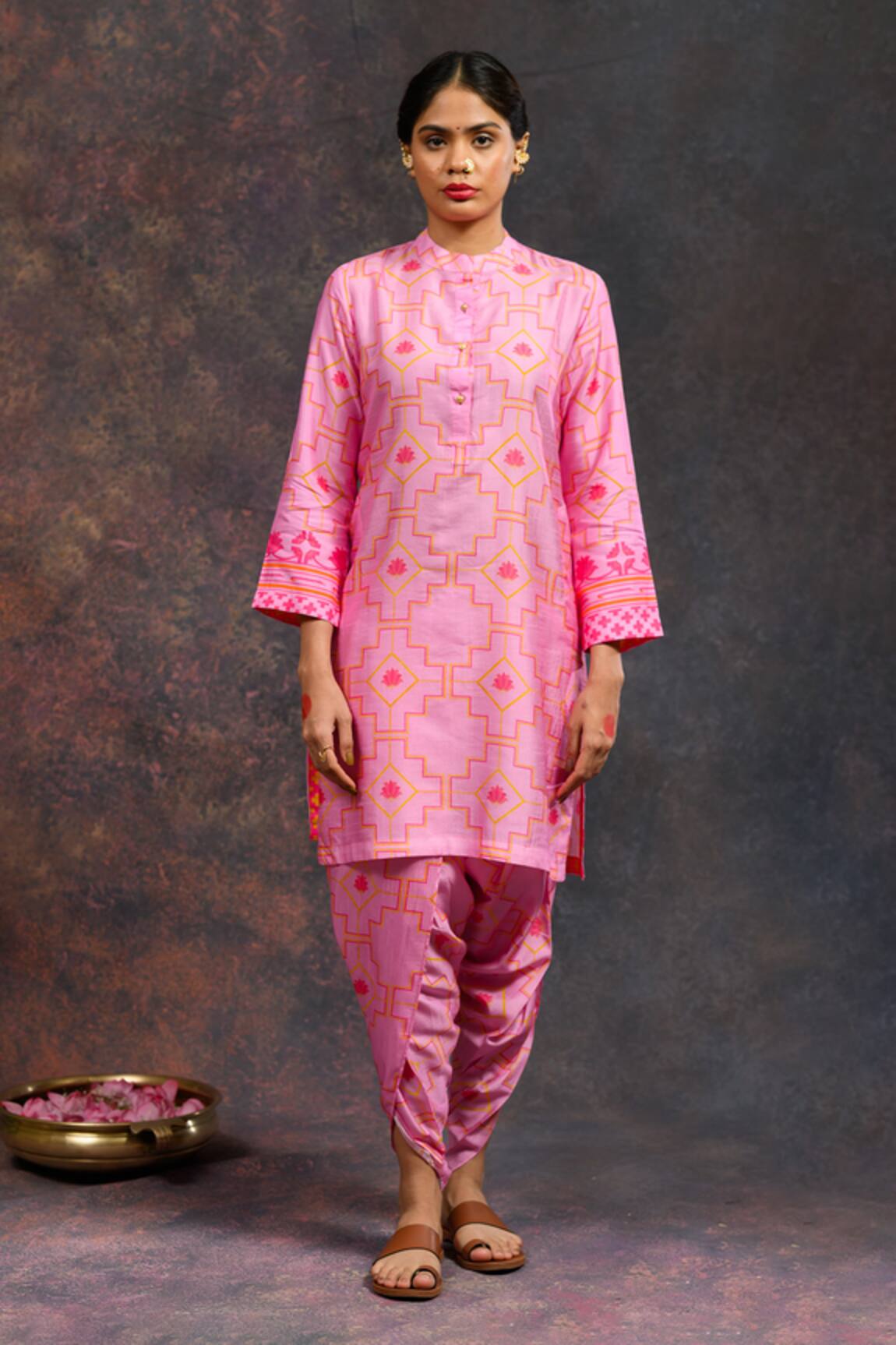 Prachi Kamat Morbagh Geometric Grid Print Kurta With Pant 