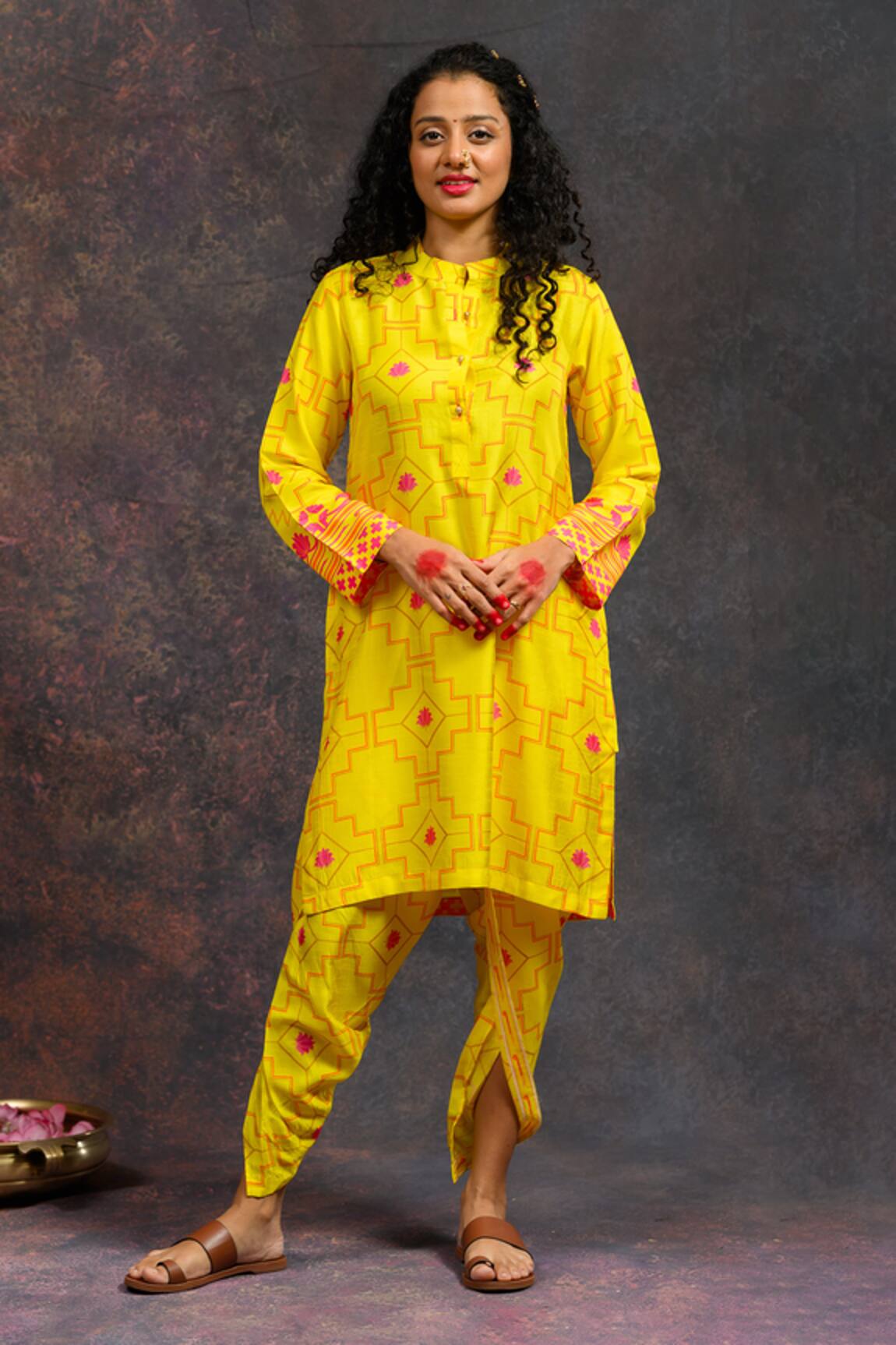 Prachi Kamat Morbagh Geometric Grid Print Kurta With Pant 