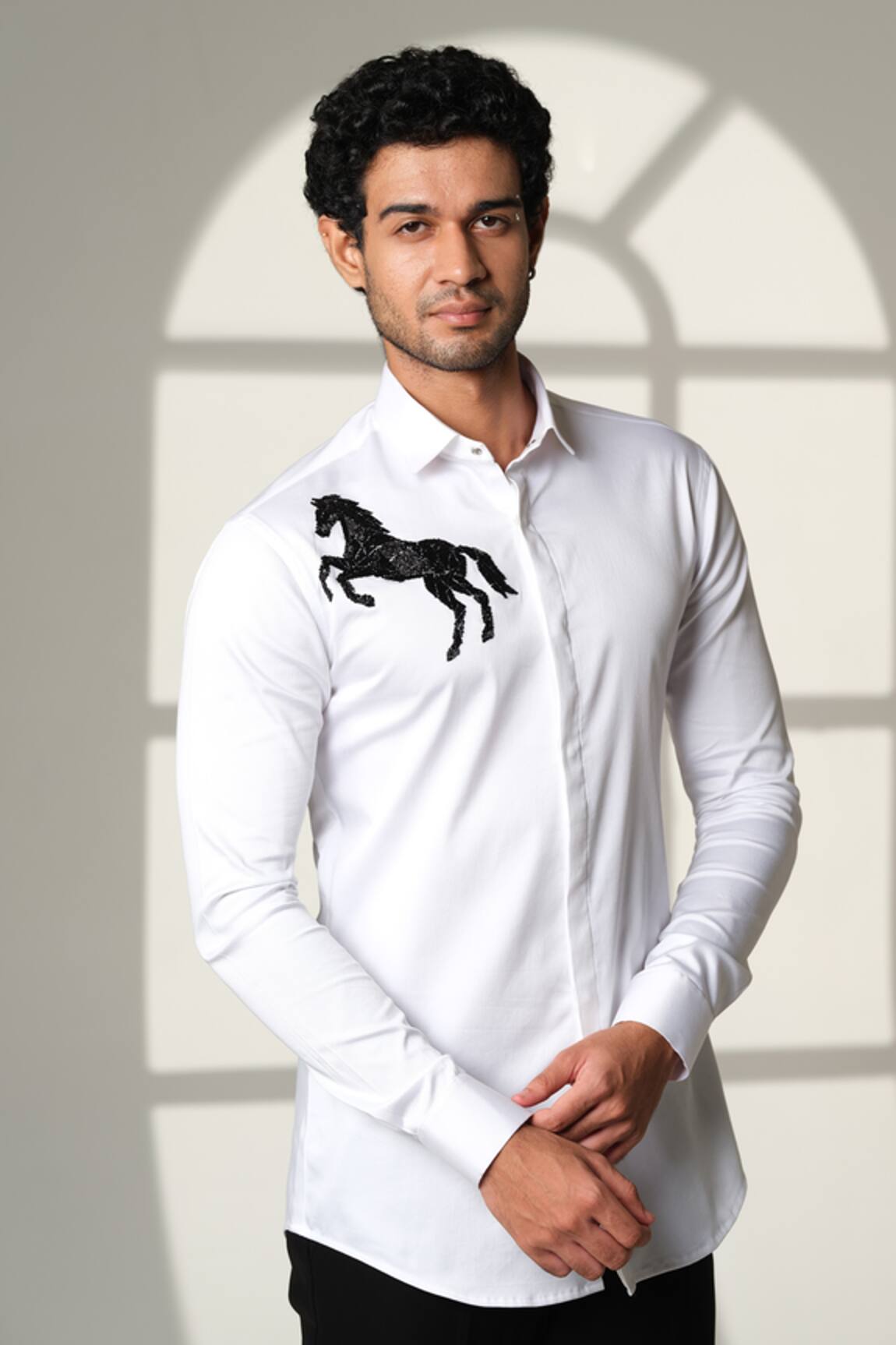 Sanjana Reddy Designs Horse Placement Embroidered Shirt 