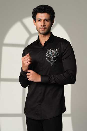 Sanjana Reddy Designs Roaring Tiger Embroidered Shirt 