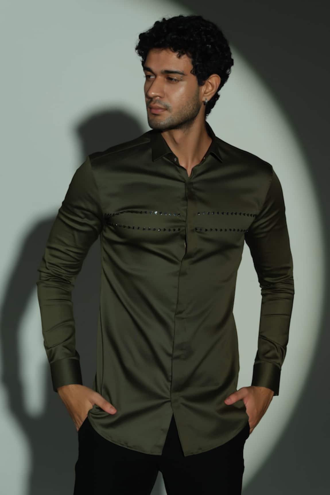 Sanjana Reddy Designs Parallel Line Placement Embroidered Shirt 