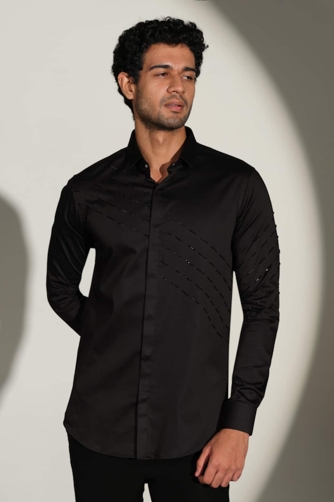 Sanjana Reddy Designs Slant Sally Lines Placement Embroidered Shirt 