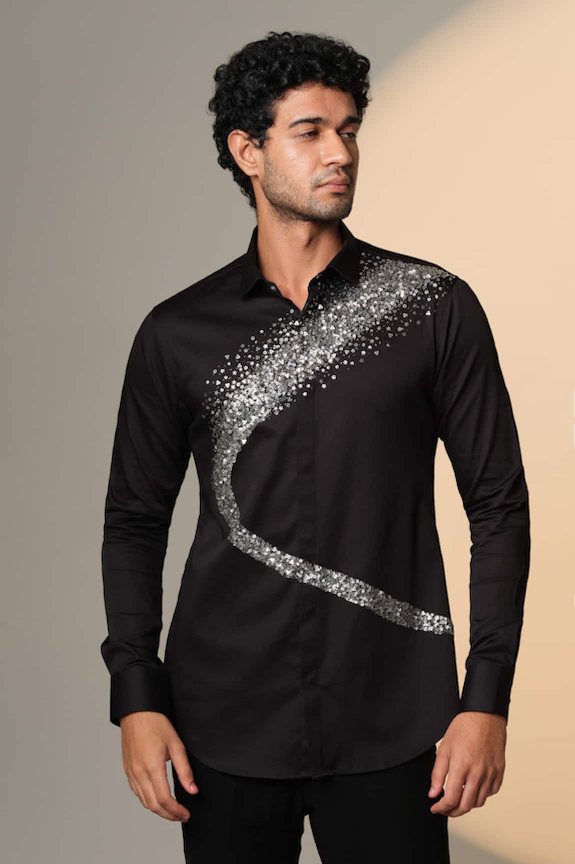 Sanjana Reddy Designs Galaxy Curve Embroidered Shirt 
