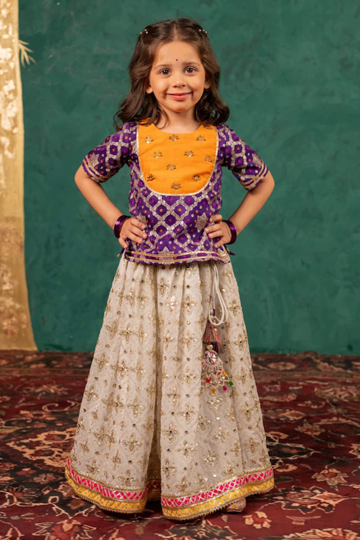 JILMIL DREAMWEAR Dark Purple Top With Off-White Lehenga 