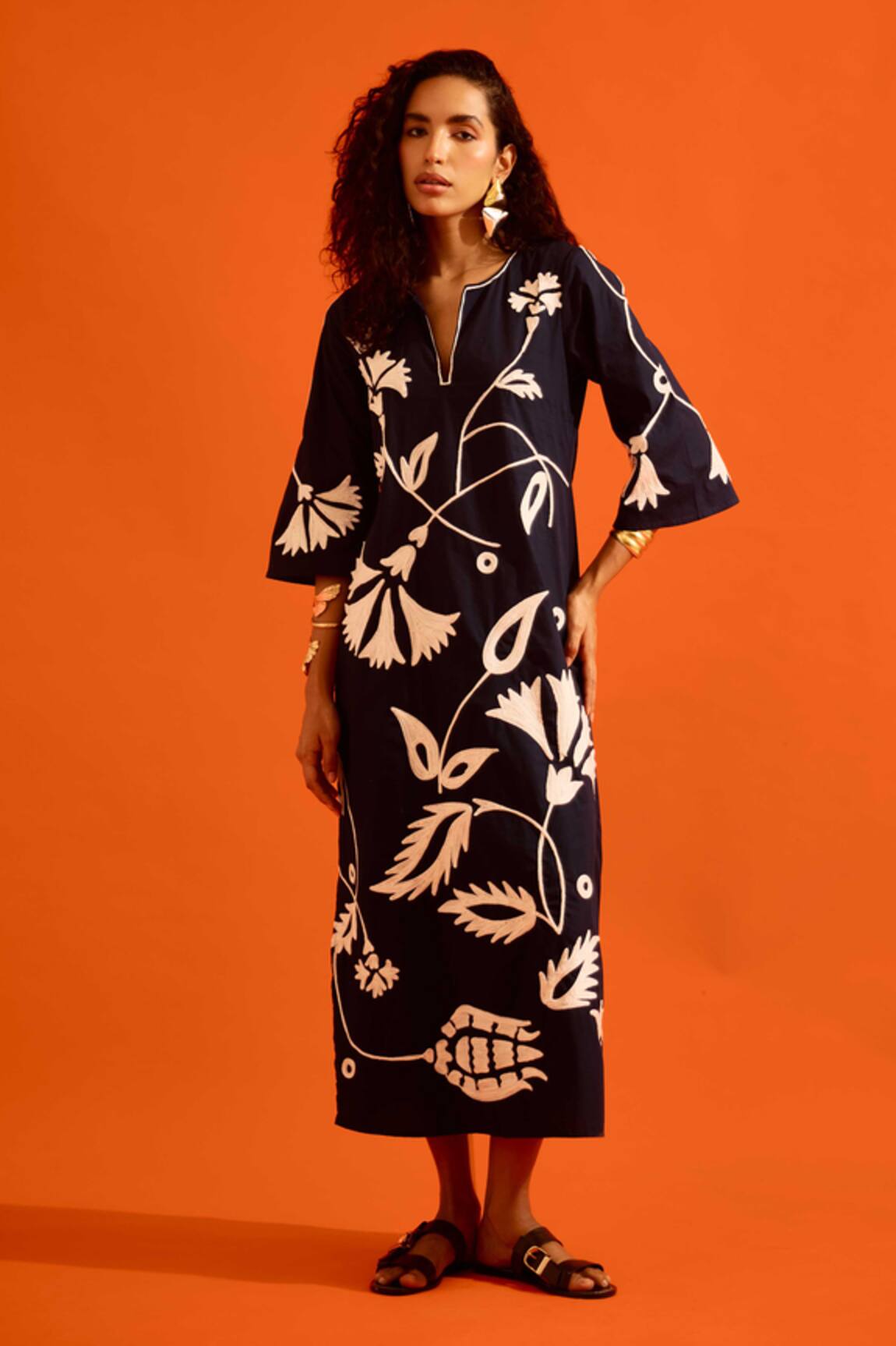 Indian Summer Story Cotton Botanical Embroidered Dress 