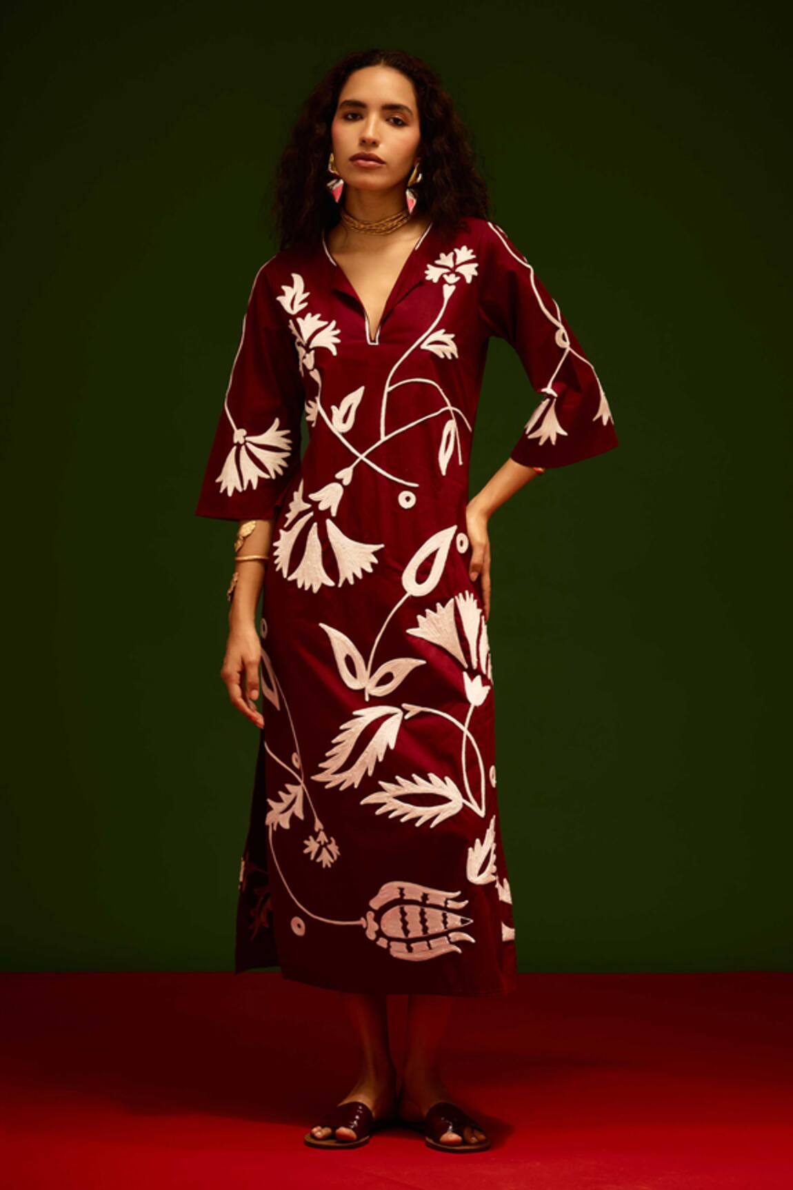 Indian Summer Story Botanical Thread Embroidered Dress 