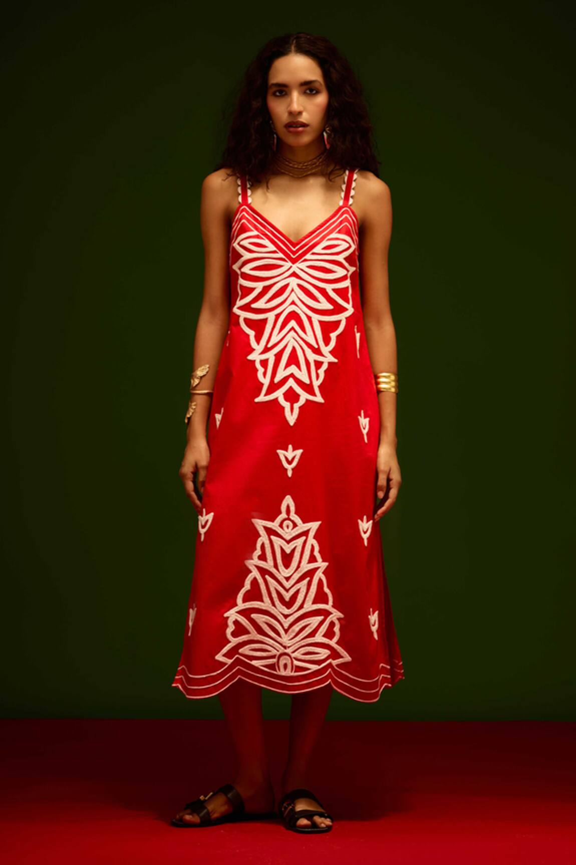 Indian Summer Story Flame Thread Embroidered Dress 