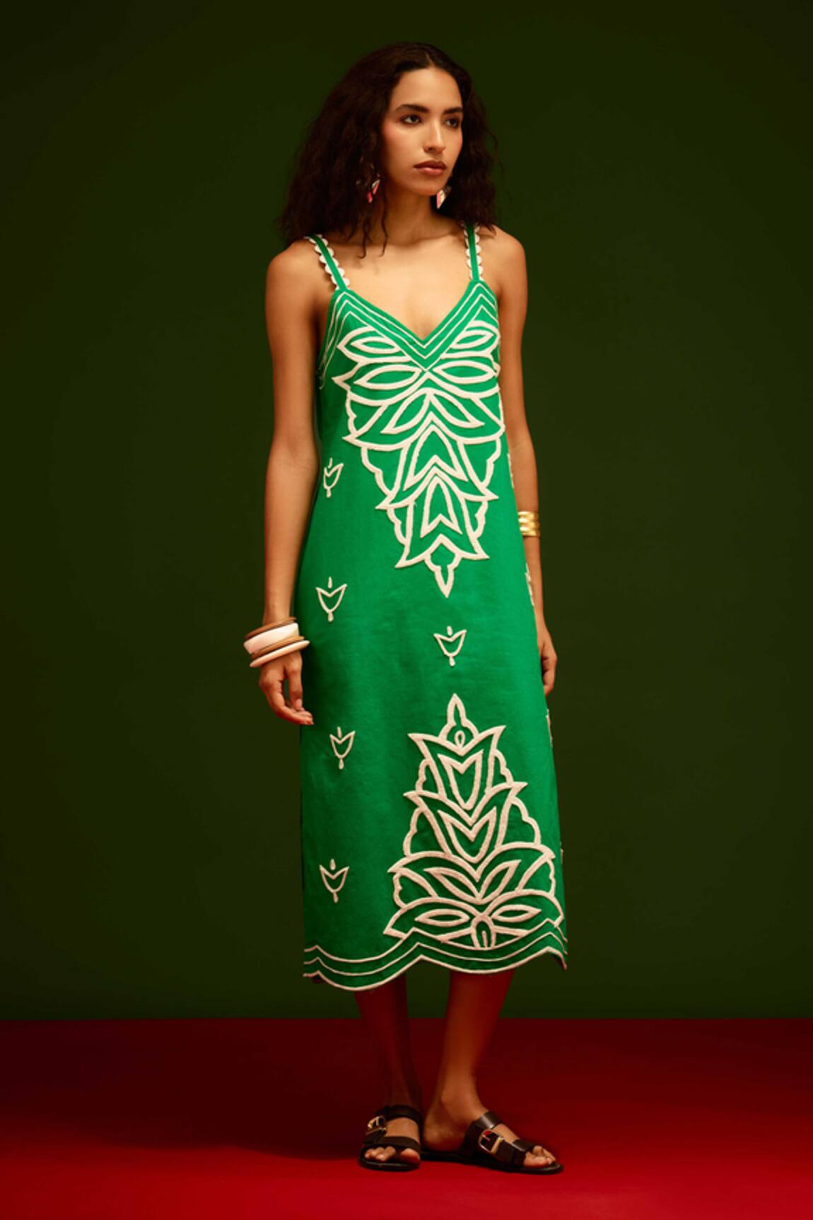 Indian Summer Story Flame Thread Embroidered Dress 