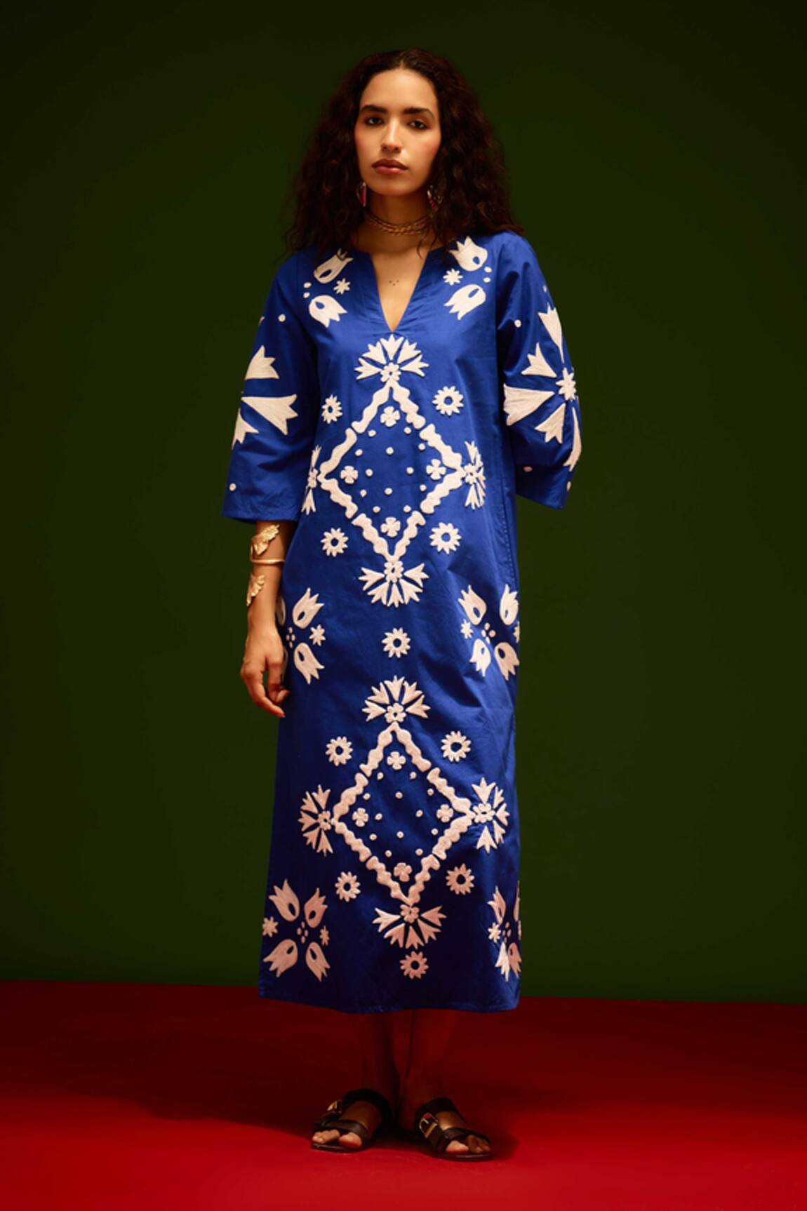 Indian Summer Story Sitara Thread Embroidered Cotton Dress 