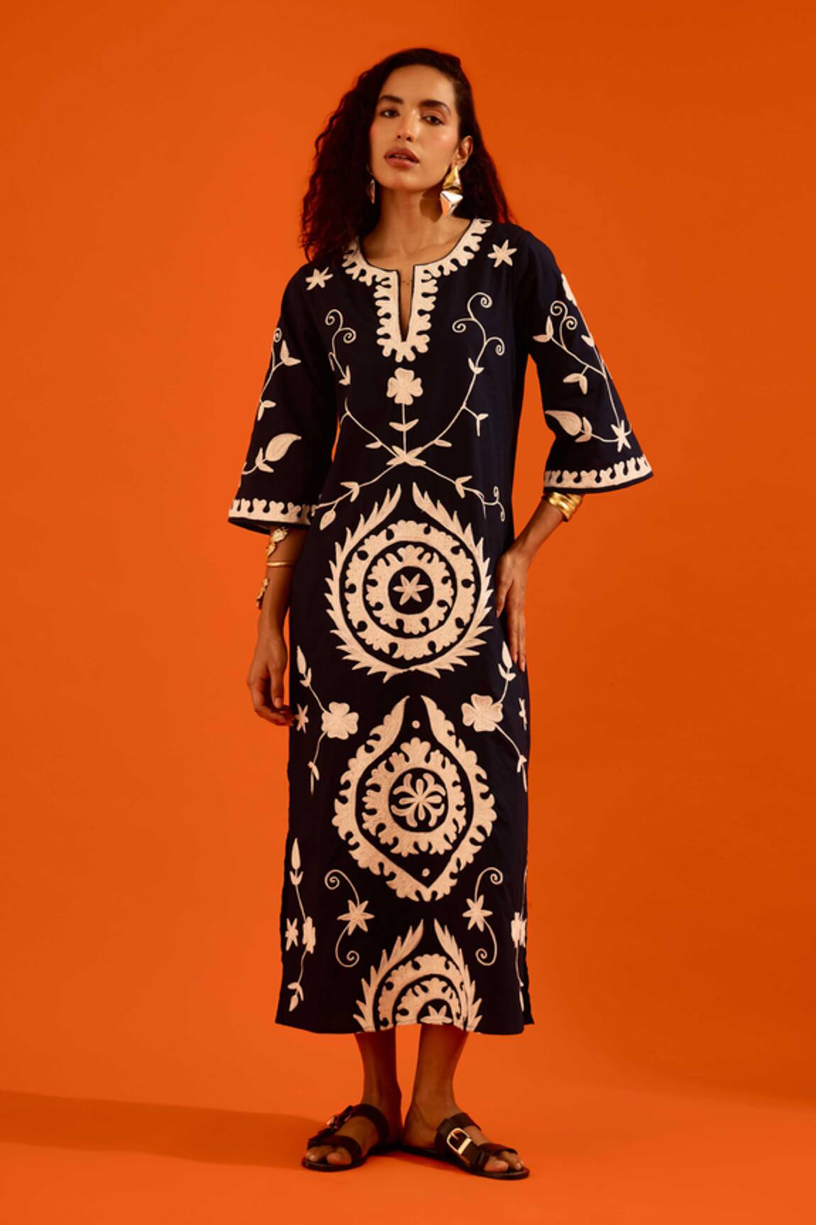 Indian Summer Story Wave Thread Embroidered Dress 