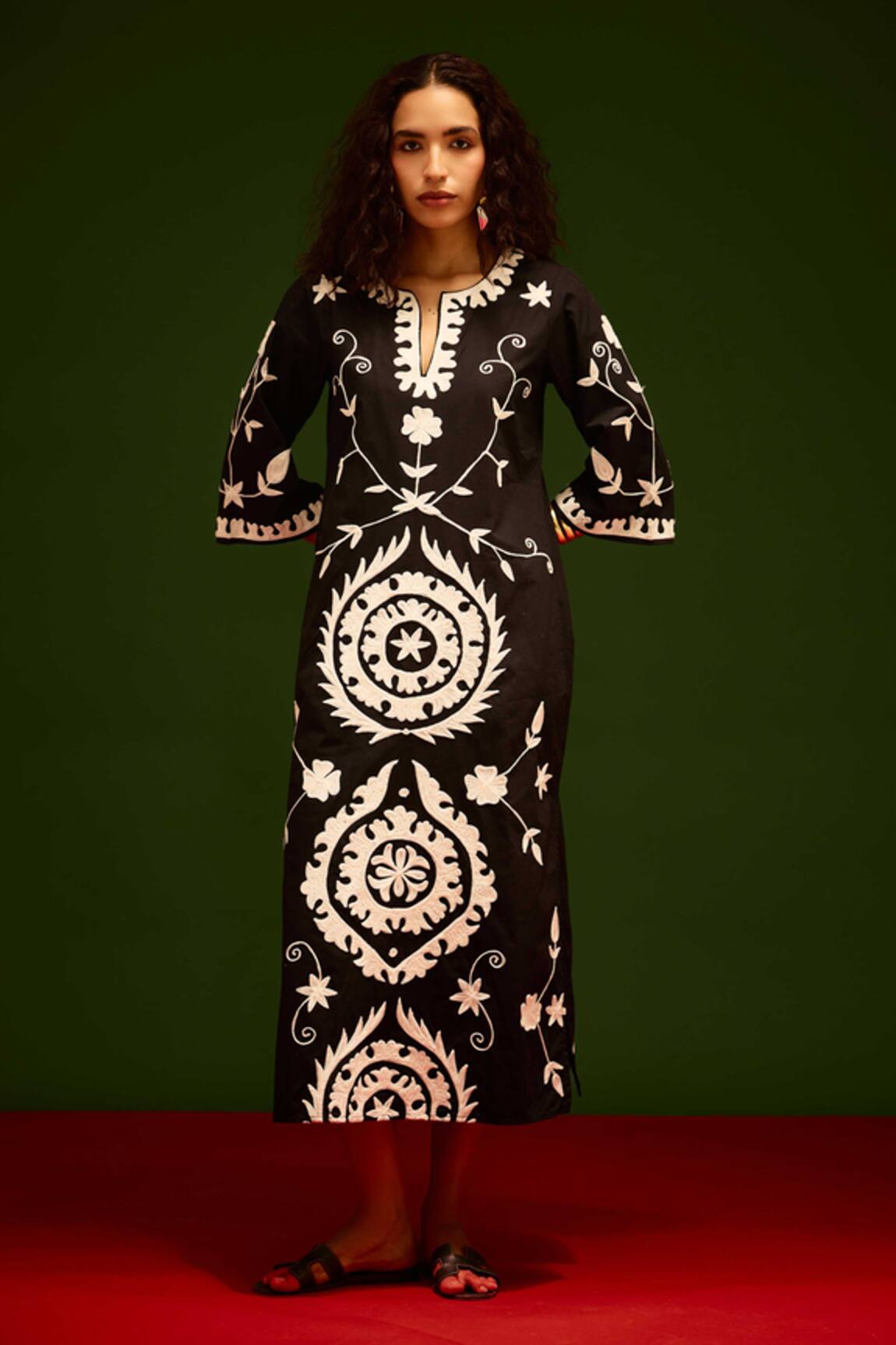 Indian Summer Story Wave Thread Embroidered Dress 