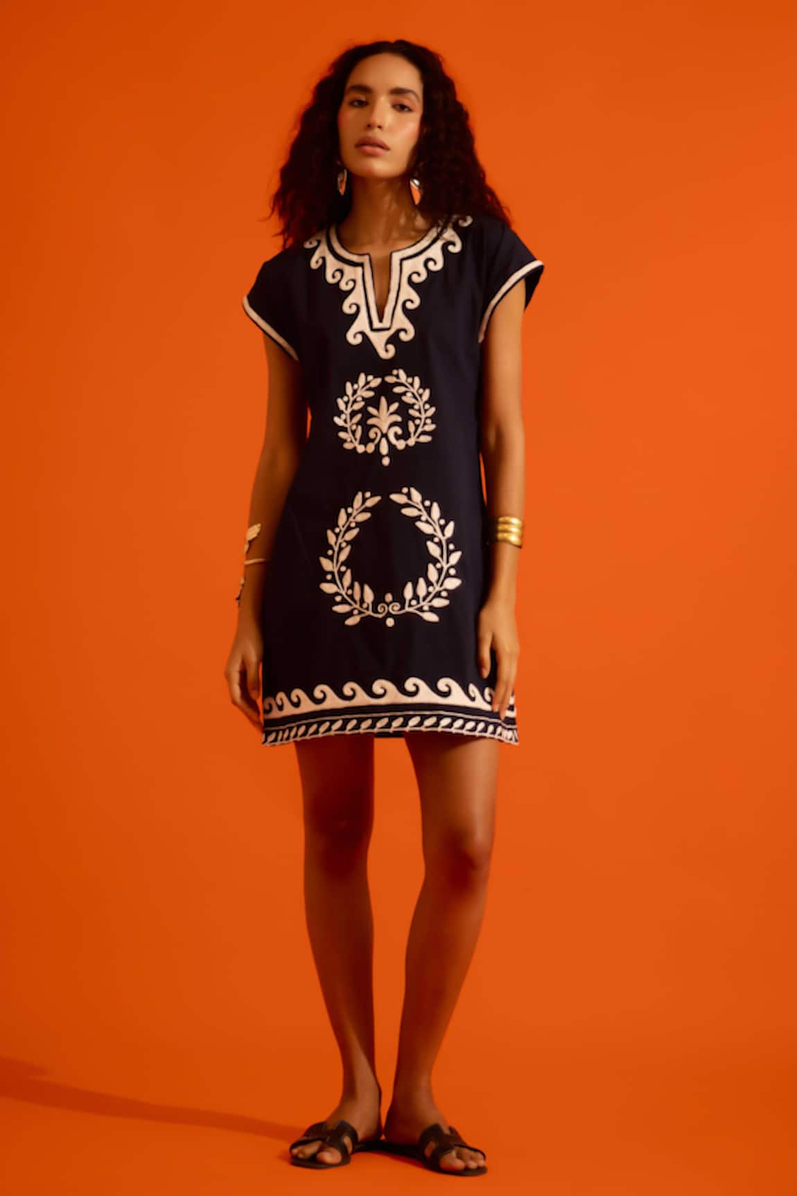 Indian Summer Story Wave Thread Embroidered Dress 