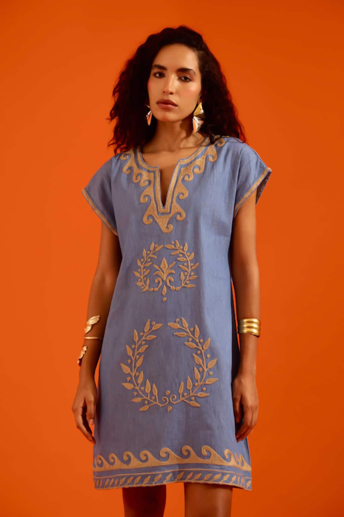 Indian Summer Story Natural Wave Thread Embroidered Dress 
