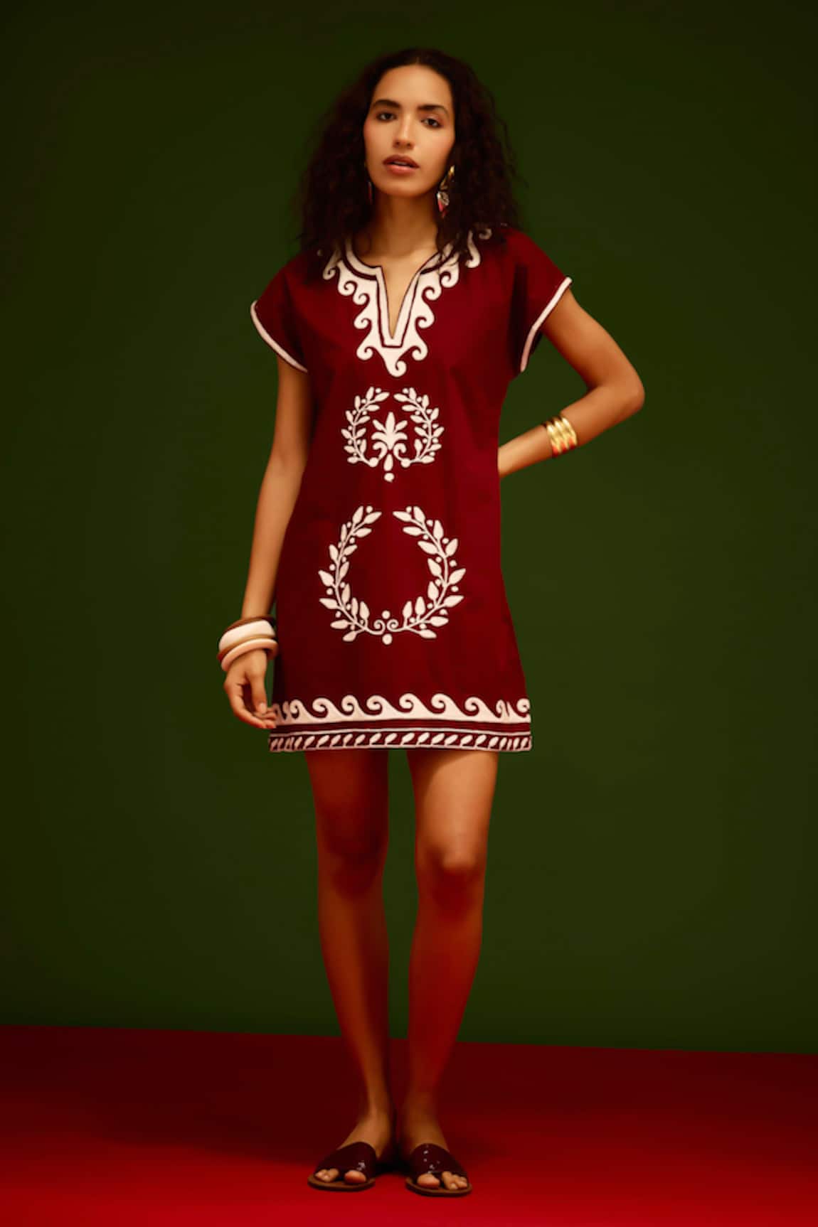 Indian Summer Story Wave Thread Embroidered Dress 