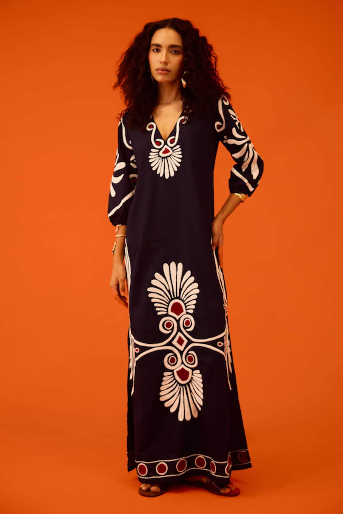 Indian Summer Story Cotton Botanical Thread Embroidered Dress 
