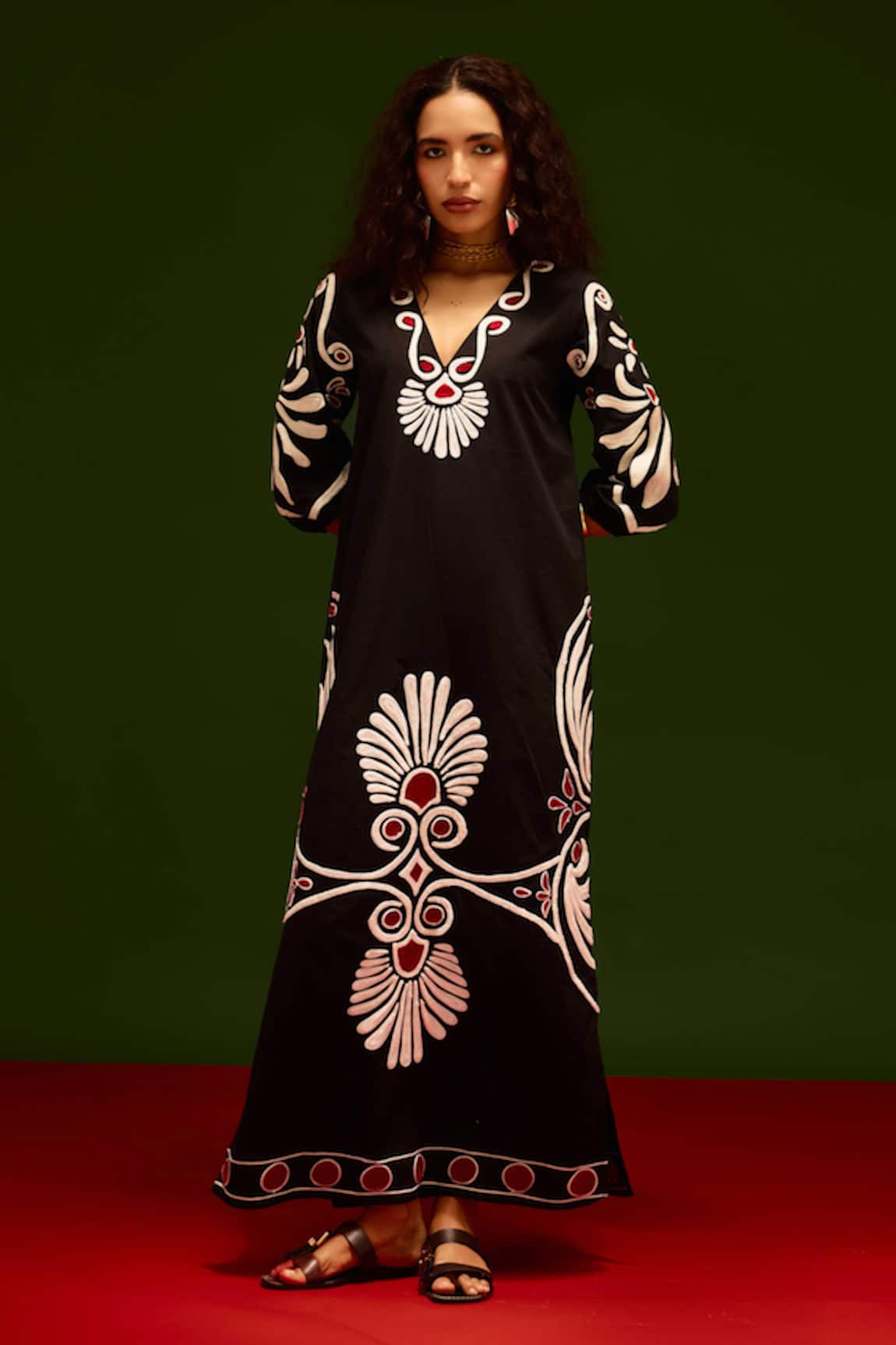 Indian Summer Story Botanical Maxi Thread Embroidered Dress 