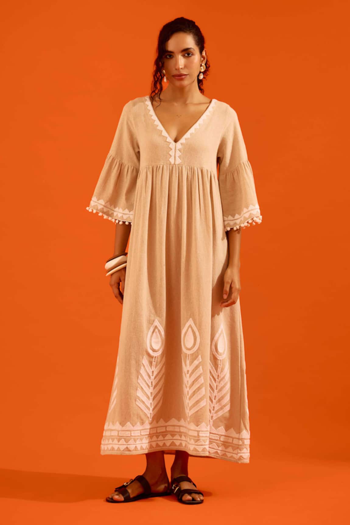 Indian Summer Story Petal Thread Embroidered Dress 