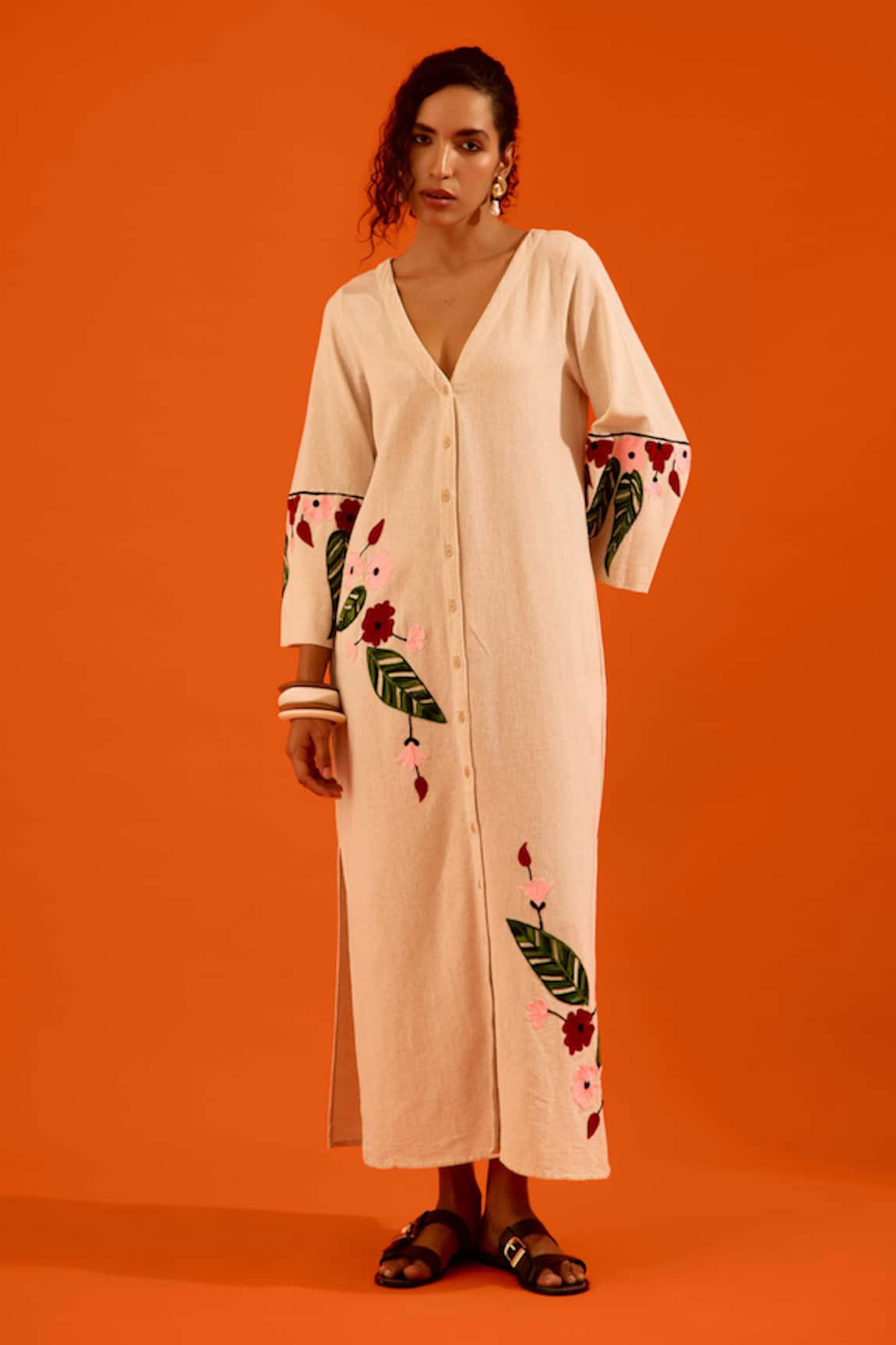 Indian Summer Story Floral Thread Embroidered Dress 