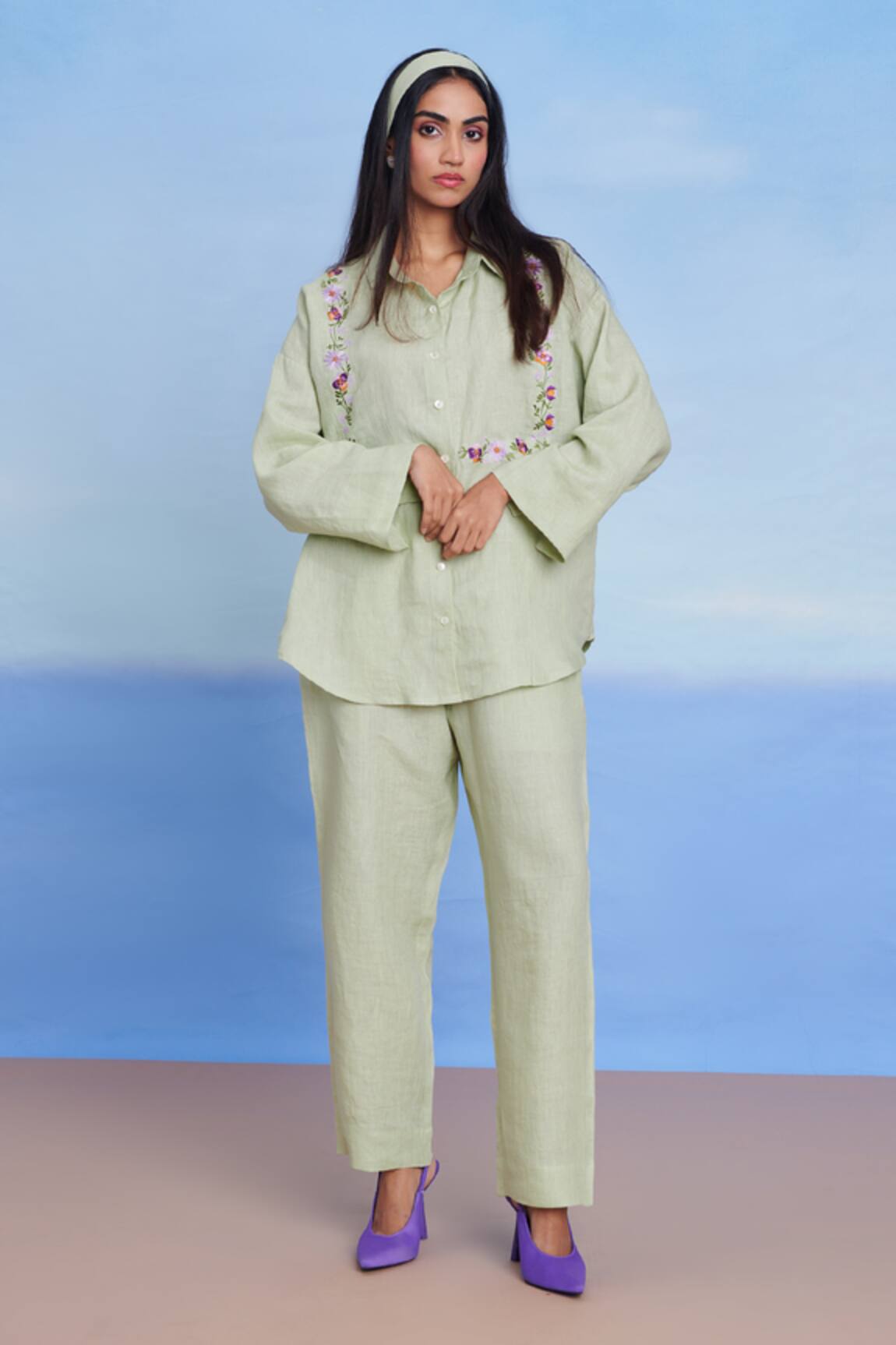 Saphed Pista Linen Pleated Pants 