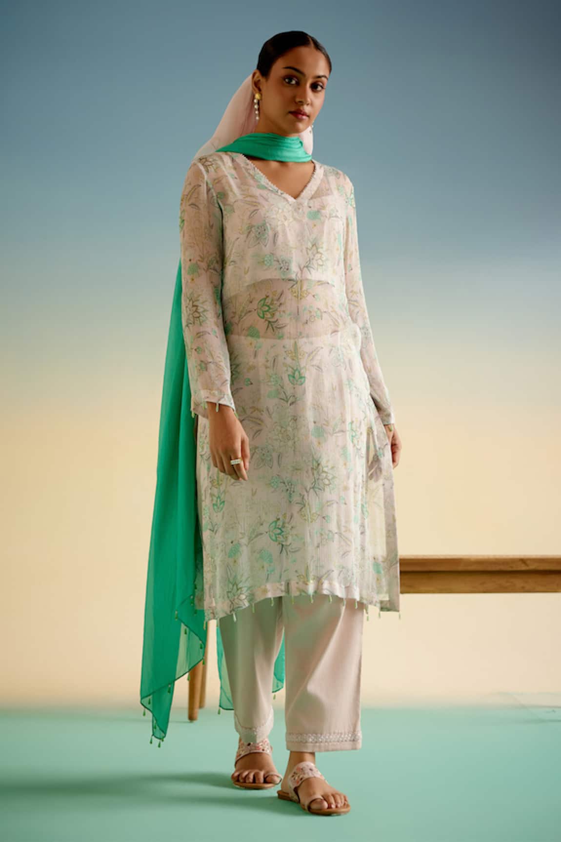 Shetab Kazmi Botanical Print Kurta Set 