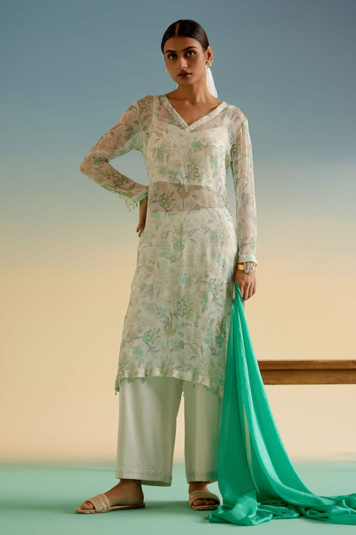 Shetab Kazmi Floral Print Kurta Pant Set 