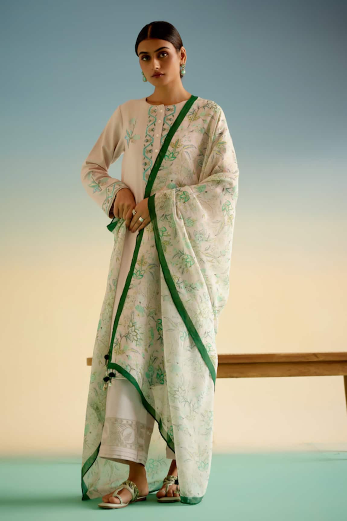 Shetab Kazmi Floral Embroidered Kurta Set 