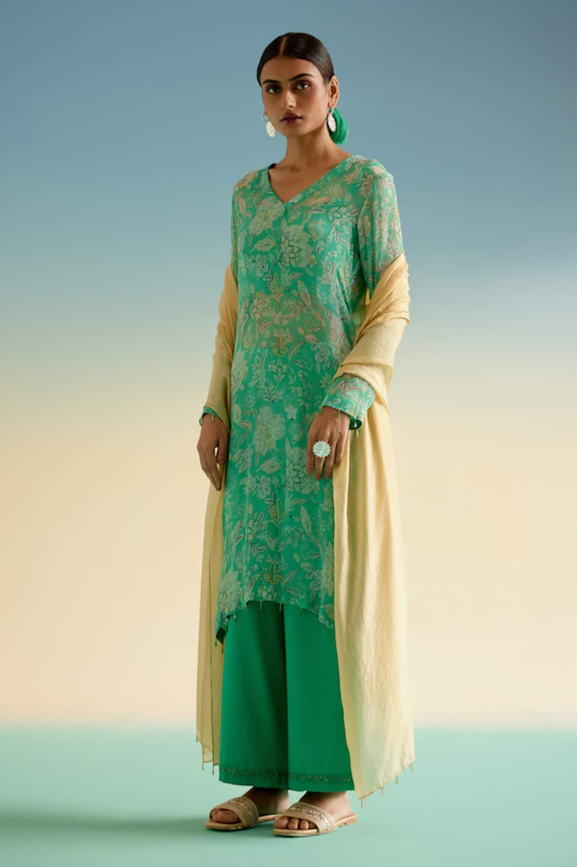 Shetab Kazmi Flower Print Kurta Set 