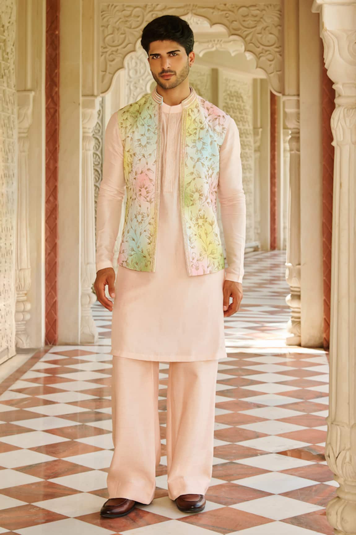 Contrast By Parth Embroidered Nehru Jacket Kurta & Pant Set 