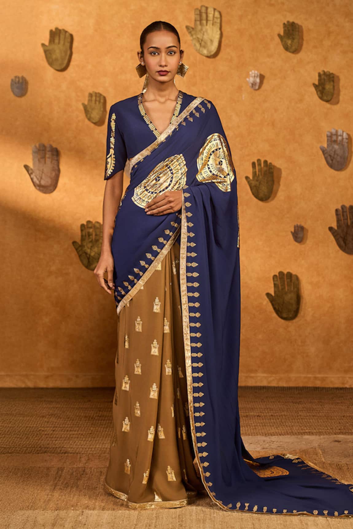 Masaba Sapphire Moon Fish Saree With Unstitched Blouse Piece