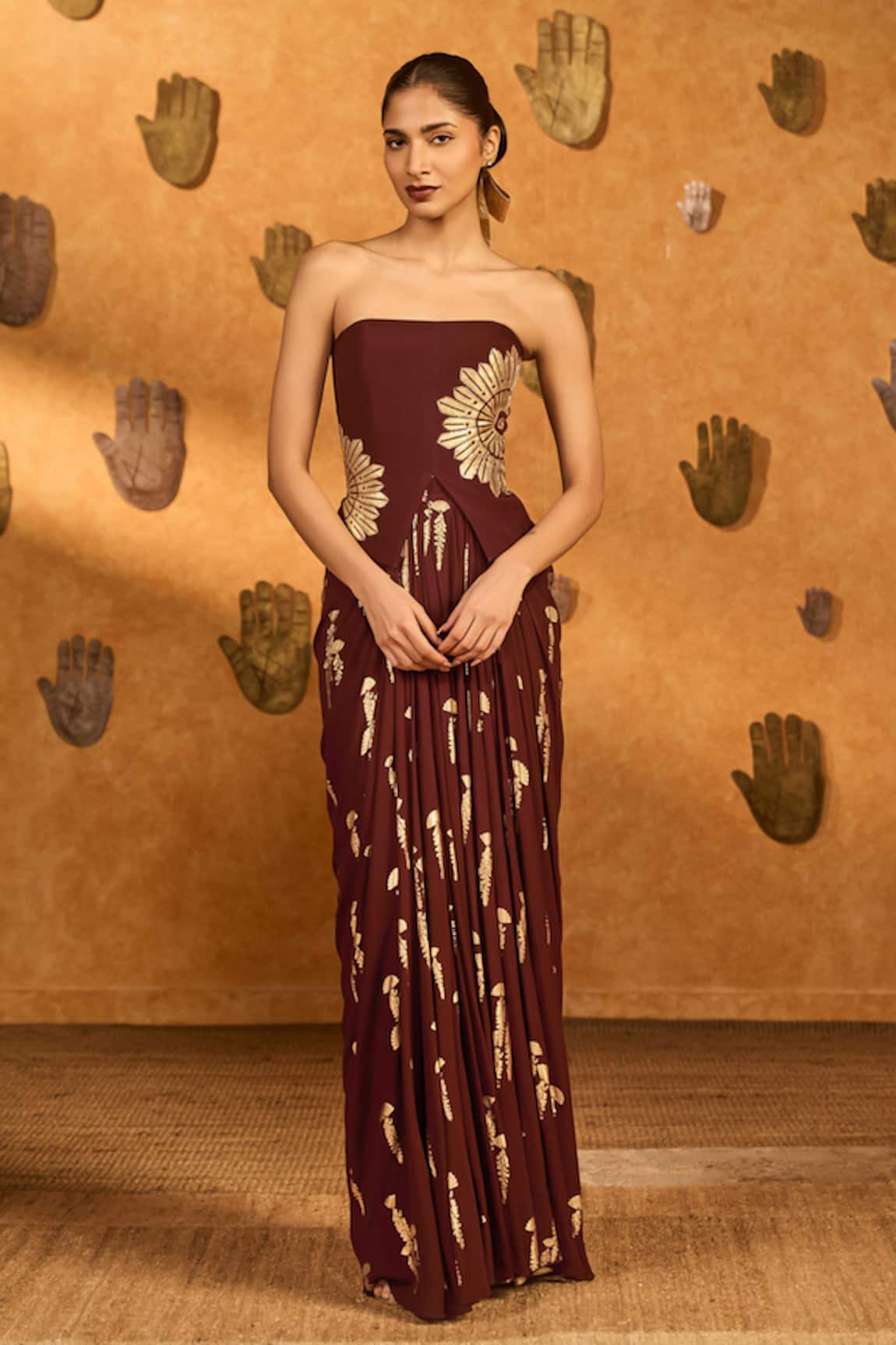 Masaba Plum Cherry Vine Corset With Skirt