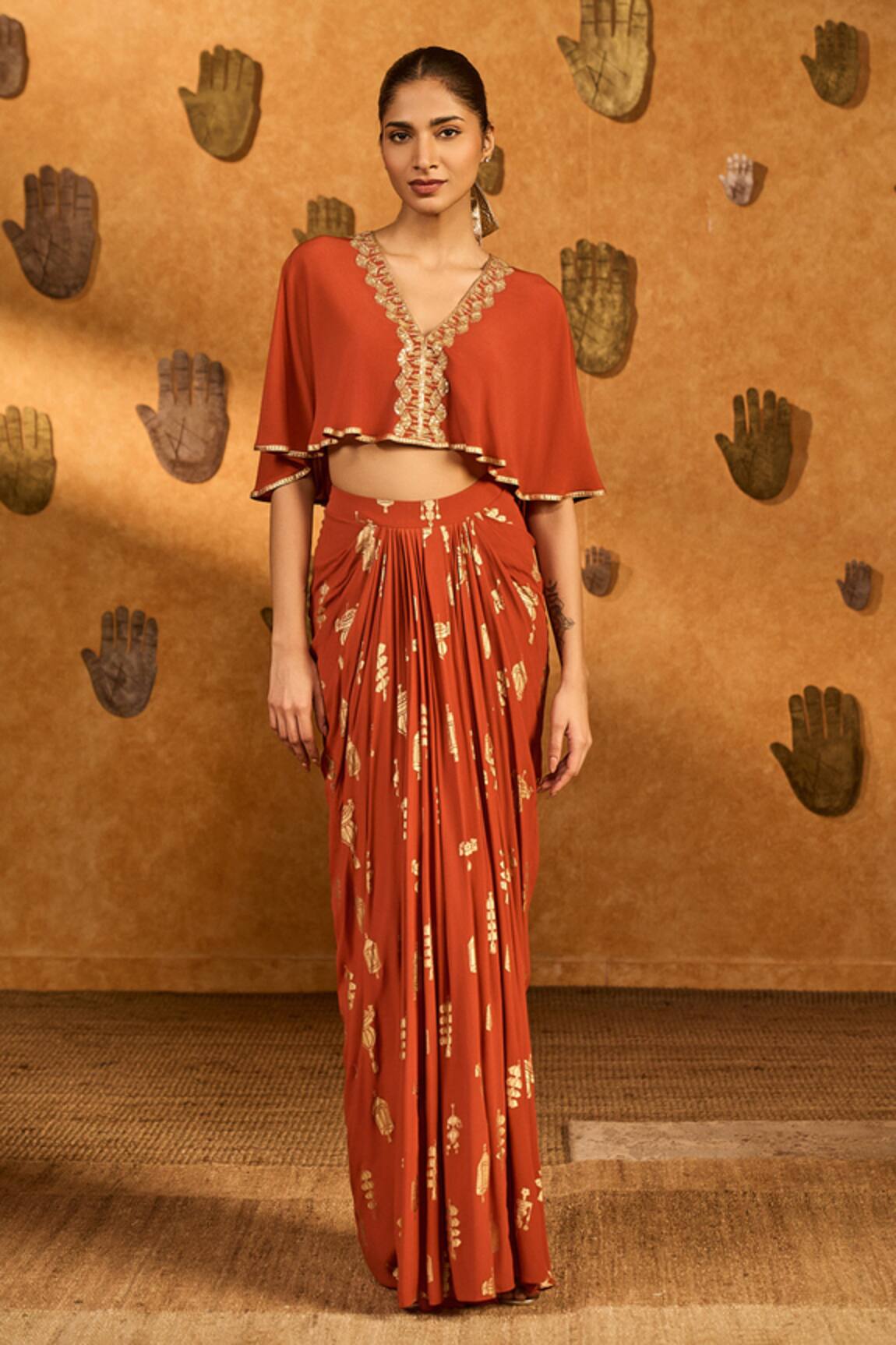 Masaba Rust Soft Lantern Shrug & Skirt Set